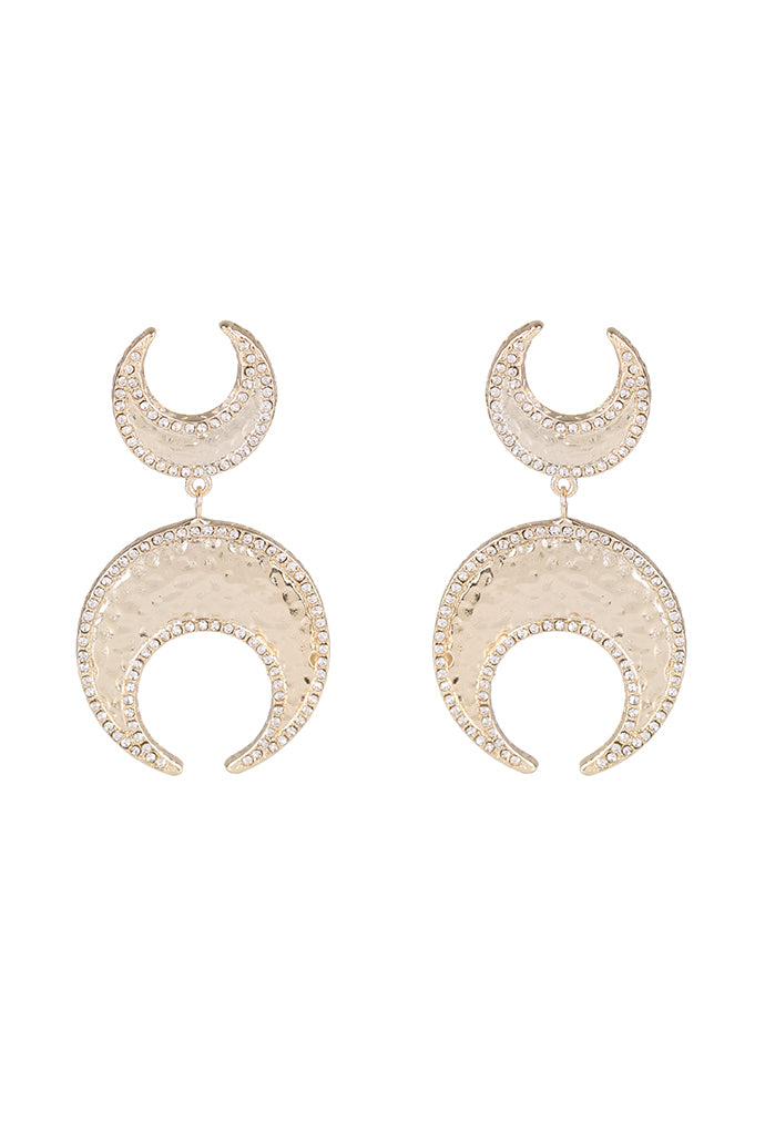 Megan Gold With Silver Moon Pendant Earring - Styled
