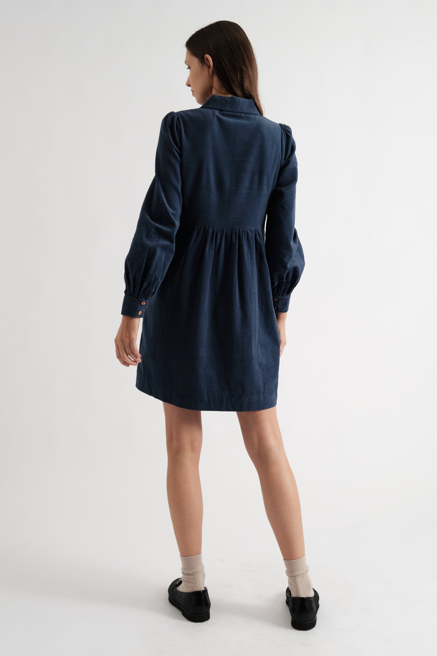 Melany Zip Front Cord Mini Dress in Navy