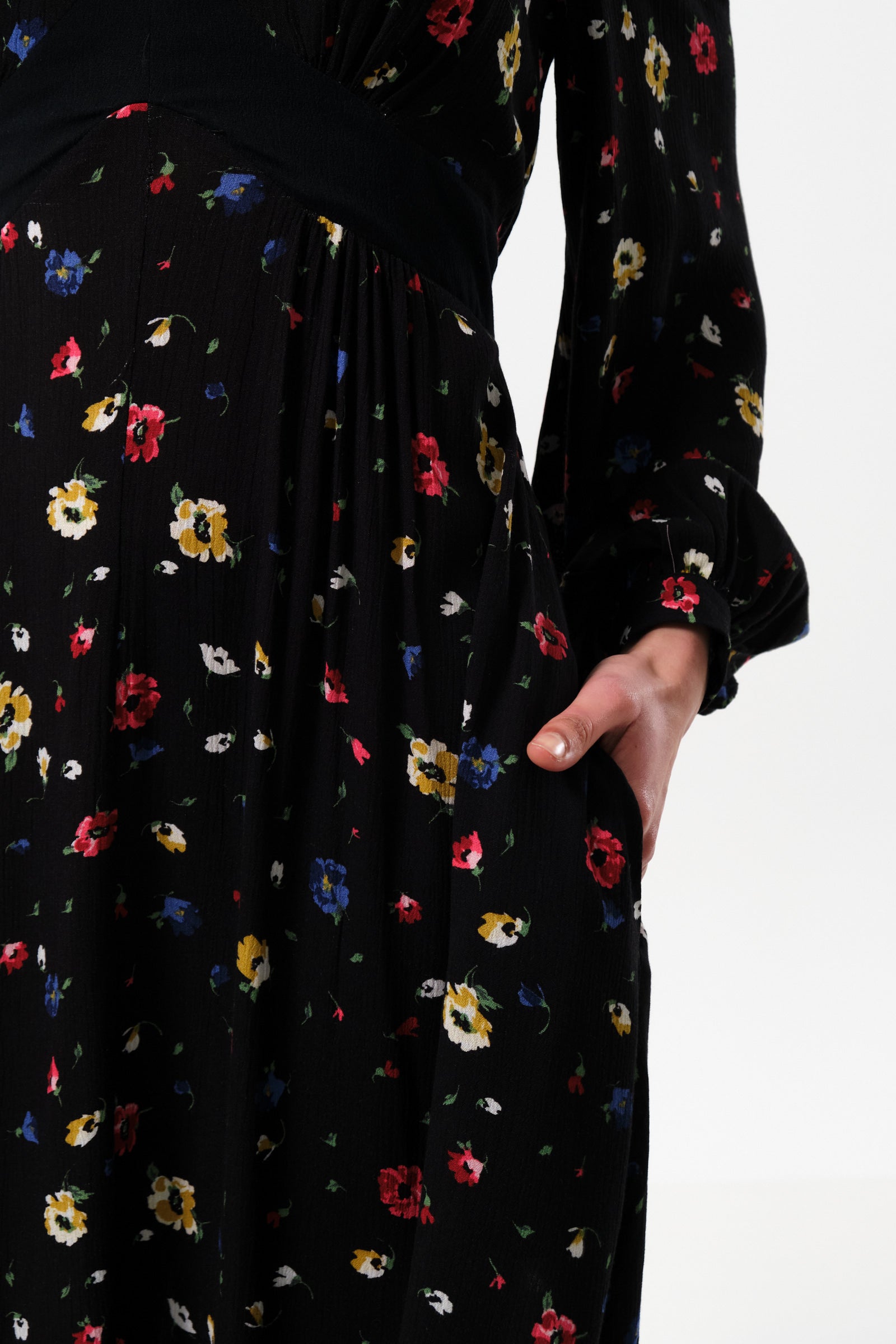 Melany Pick A Mix Print Long Sleeve V-Neck Midi Dress - Detail 2