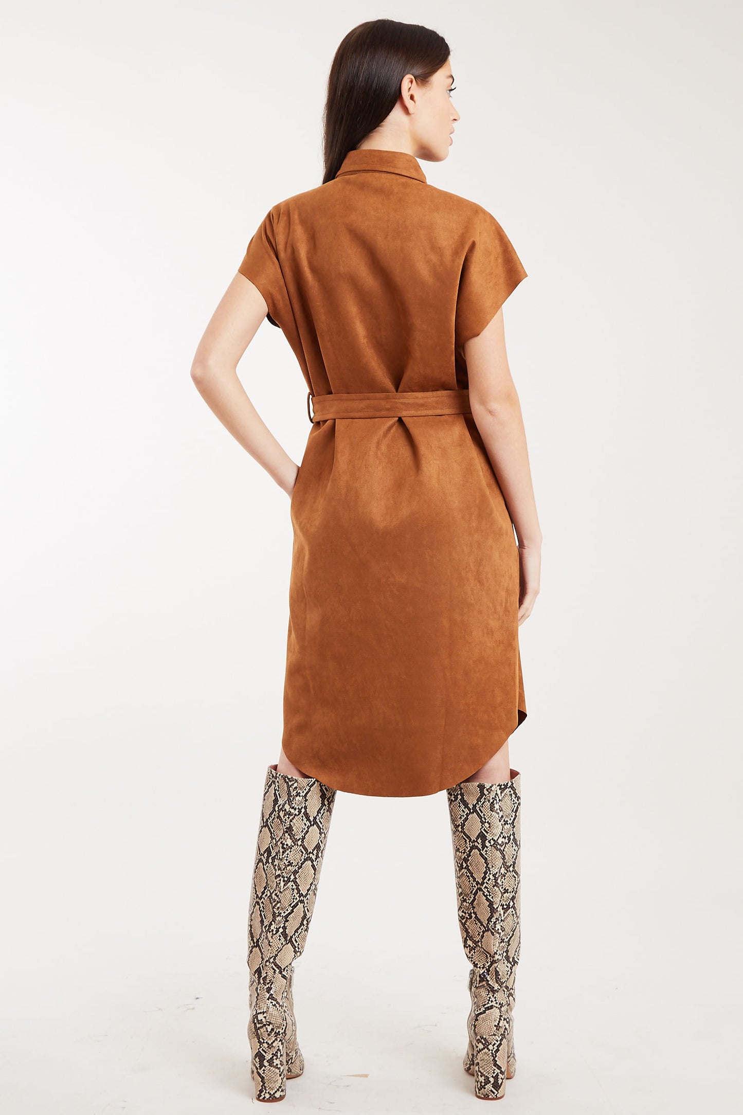 Louche Melike Faux Suede Midi Shirt Dress