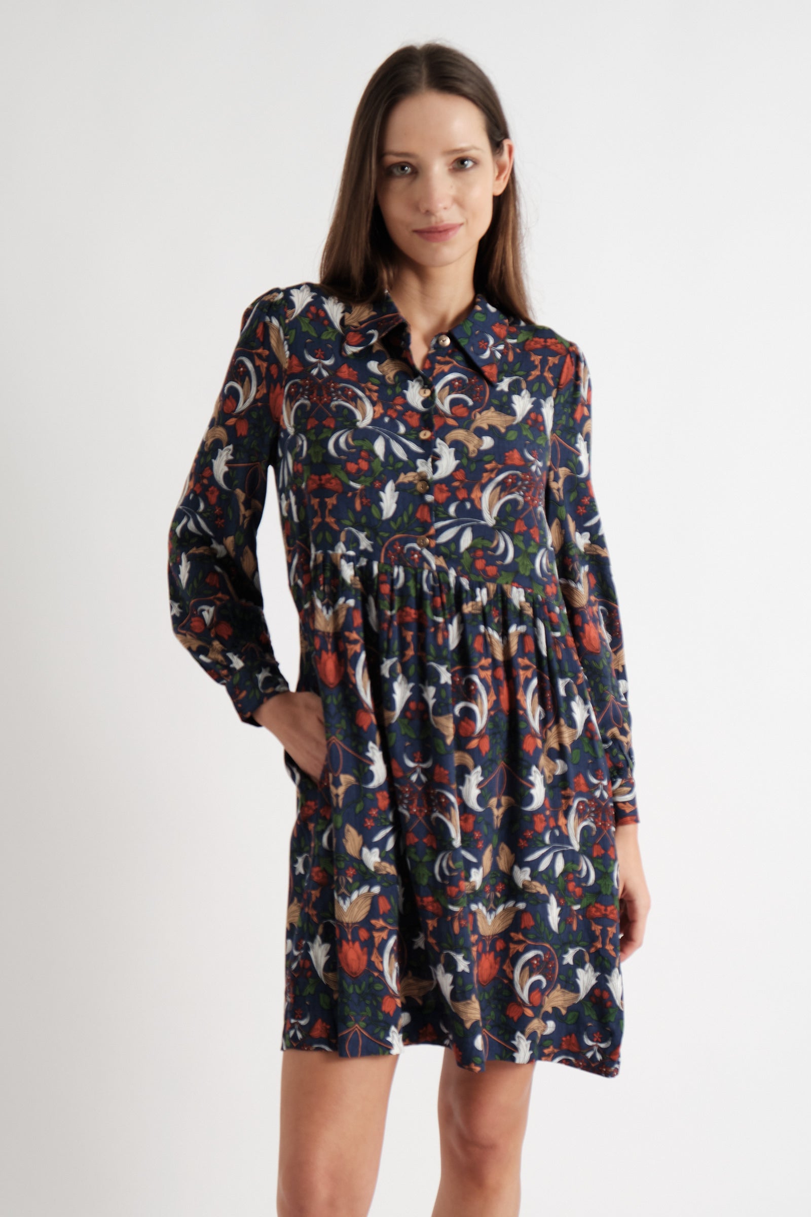 Melly Arts & Crafts Print Long Sleeve Mini Dress
