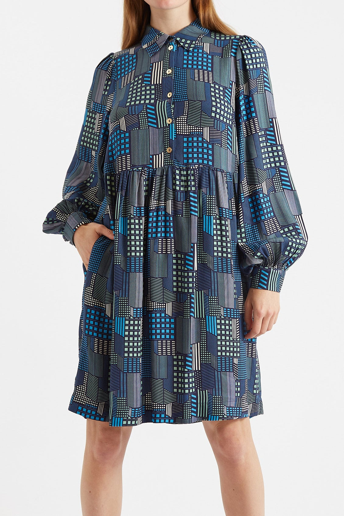 Melly Geo City Print Mini Shirt Dress