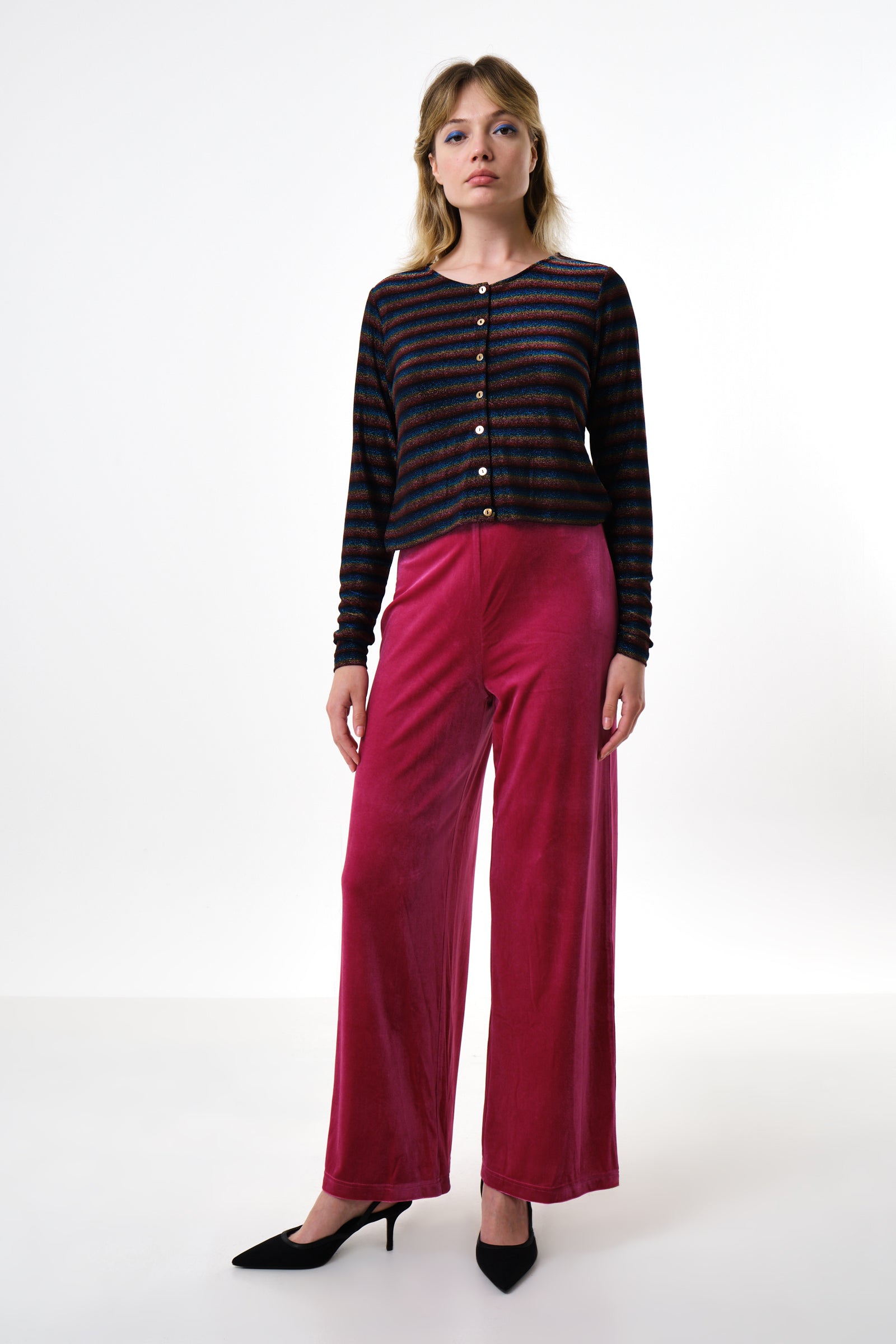 Melvin Velvet Wide Leg Trousers - Pink
