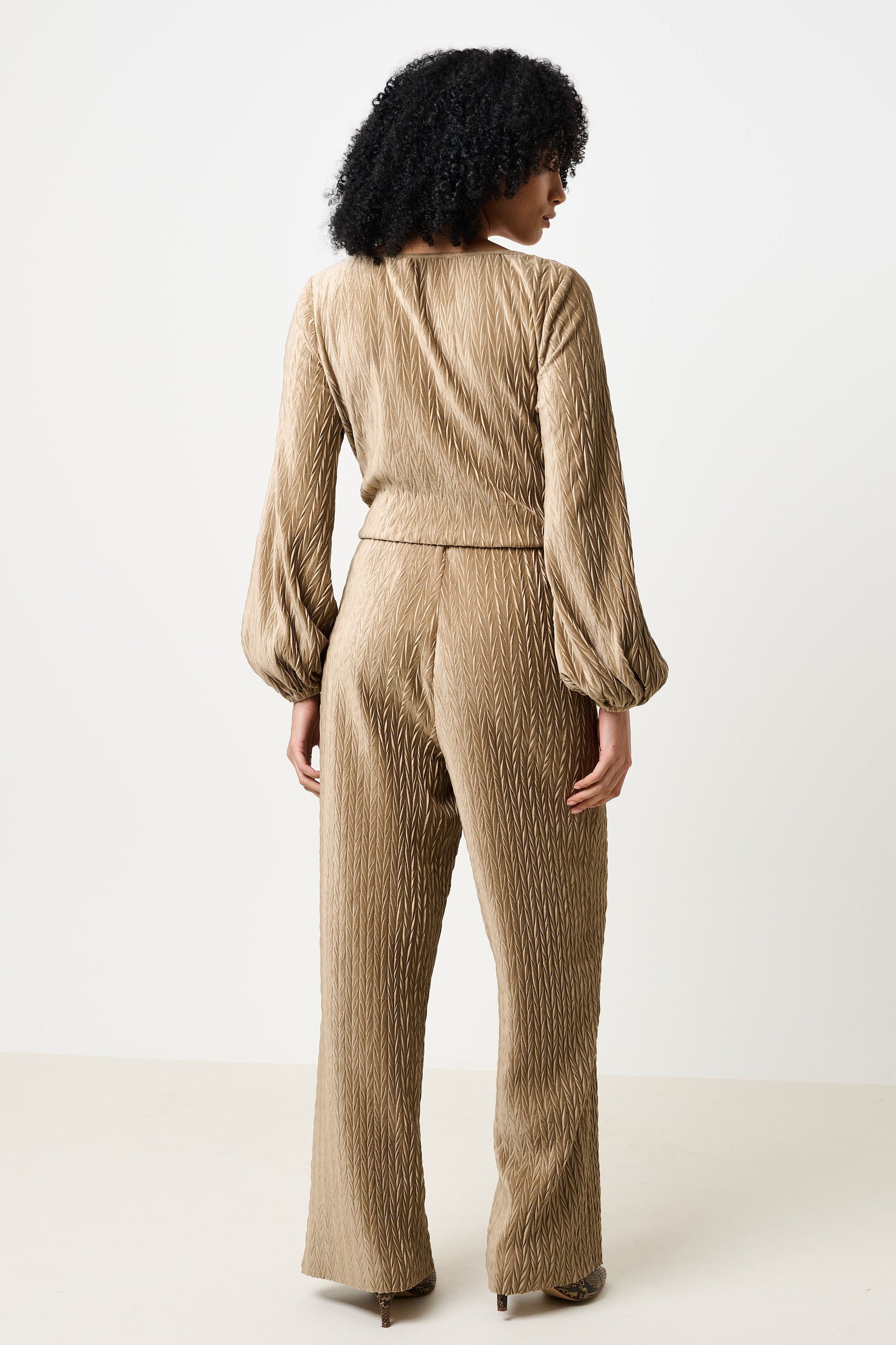 Melvin Velvet Pleat Trouser - Pale Taupe - Detail 1