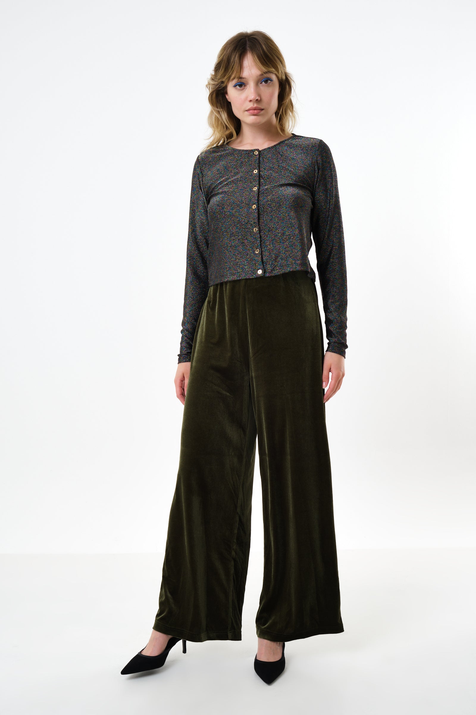 Melvin Velvet Wide Leg Trousers - Sage