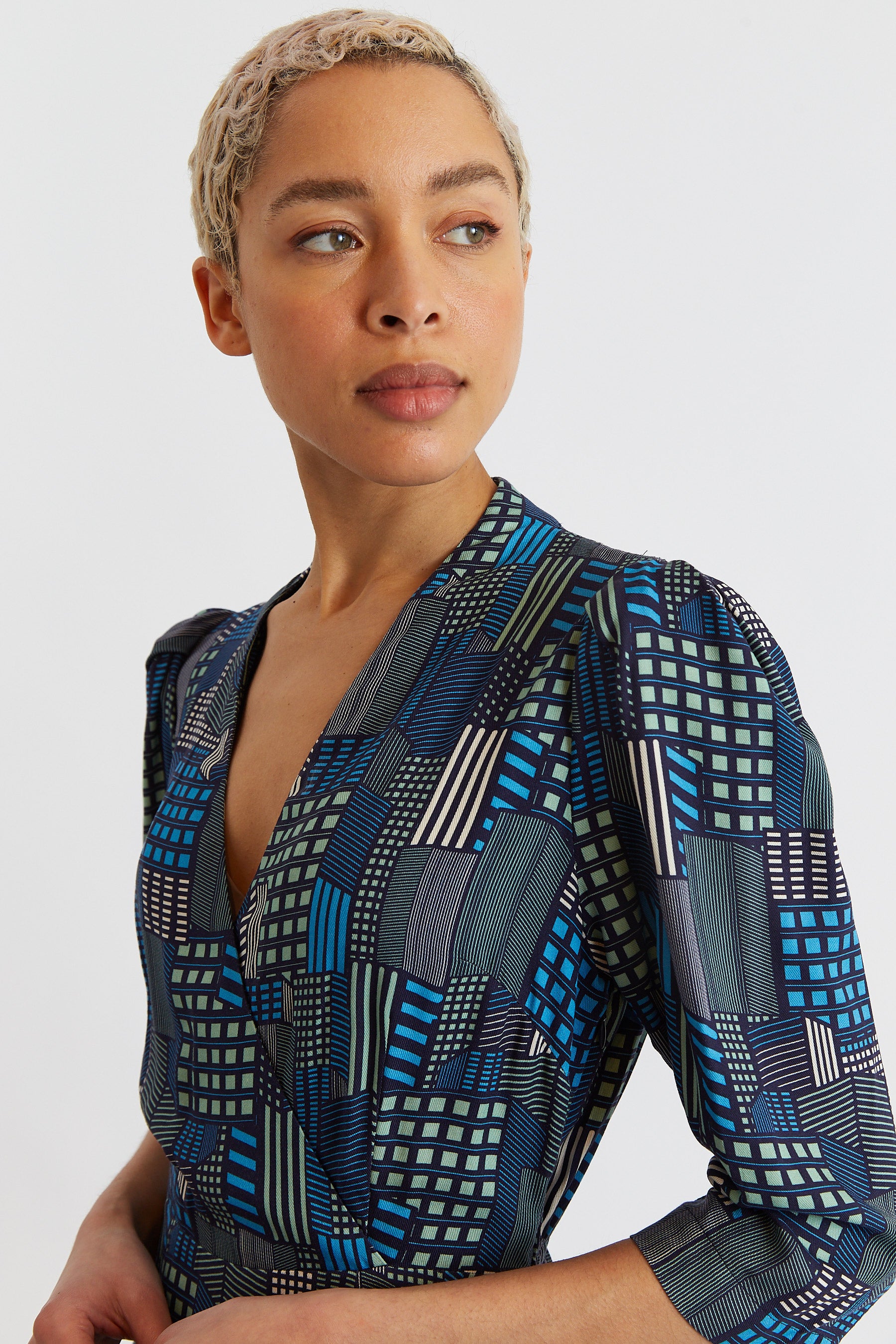 Metea Geo City Print Faux Wrap Midi Dress - Detail 2