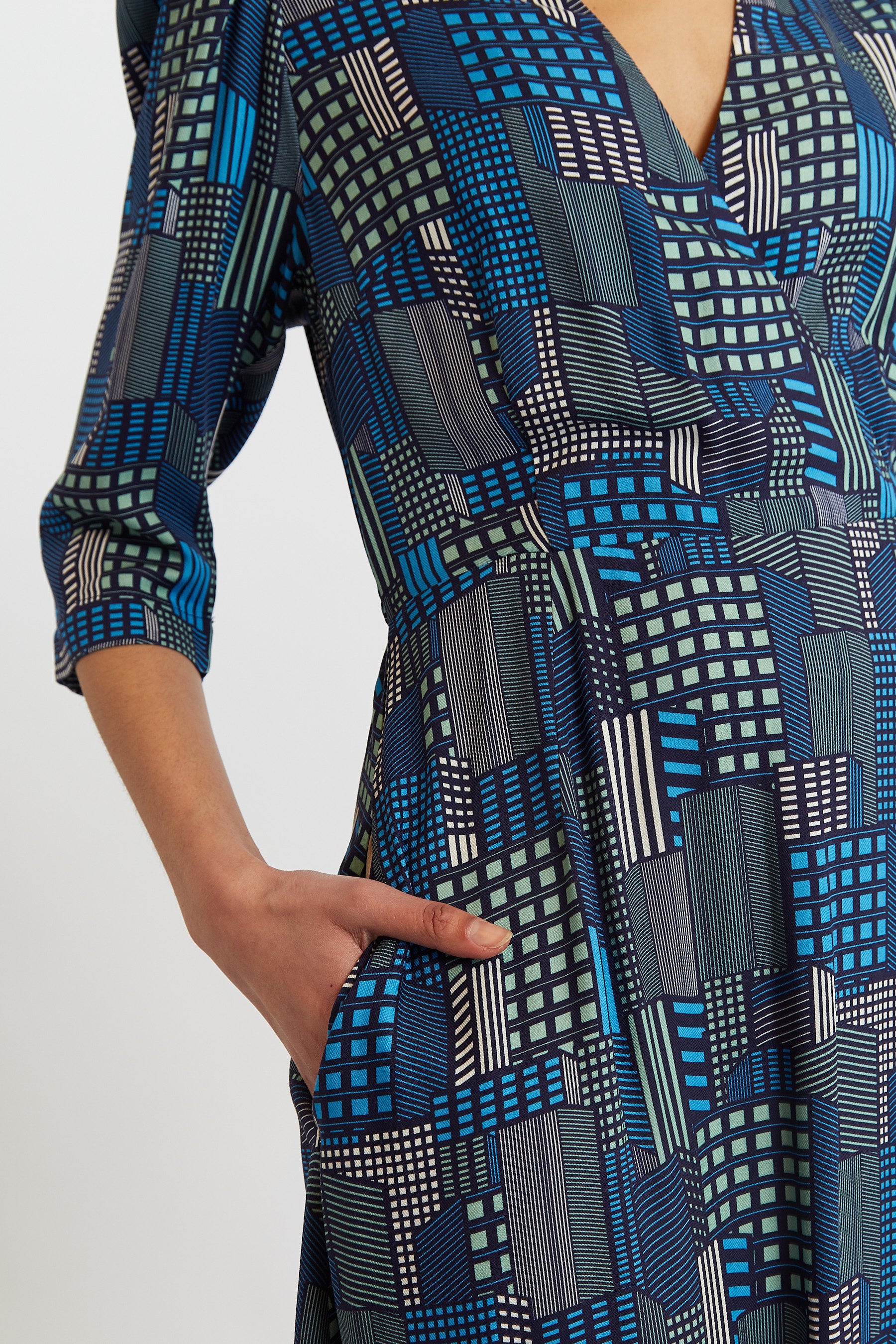 Metea Geo City Print Faux Wrap Midi Dress - Detail 1