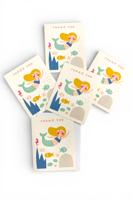 Set Of 5 Mermaid Thank You Cards