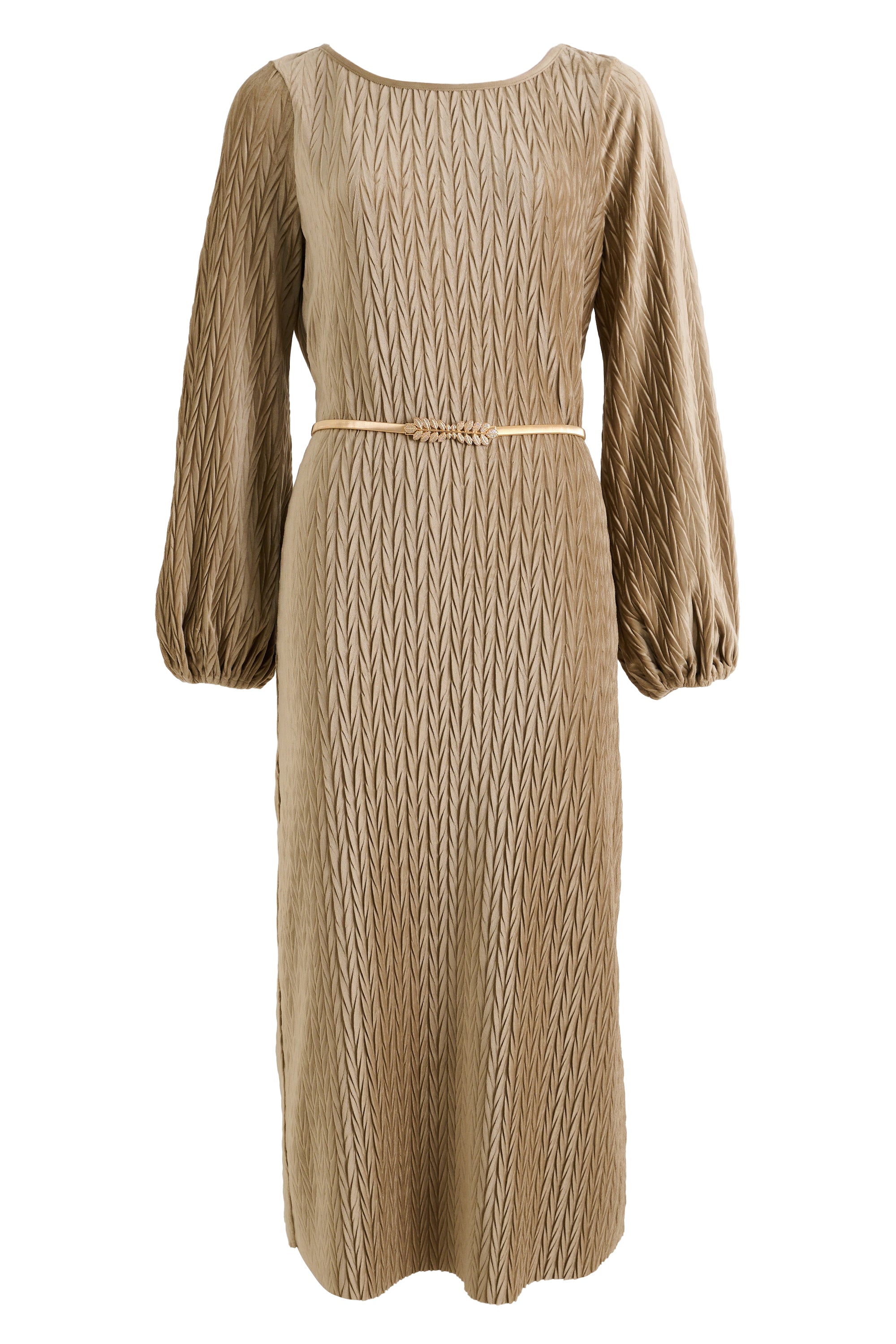 Milene Velvet Pleat Midi Dress - Pale Taupe