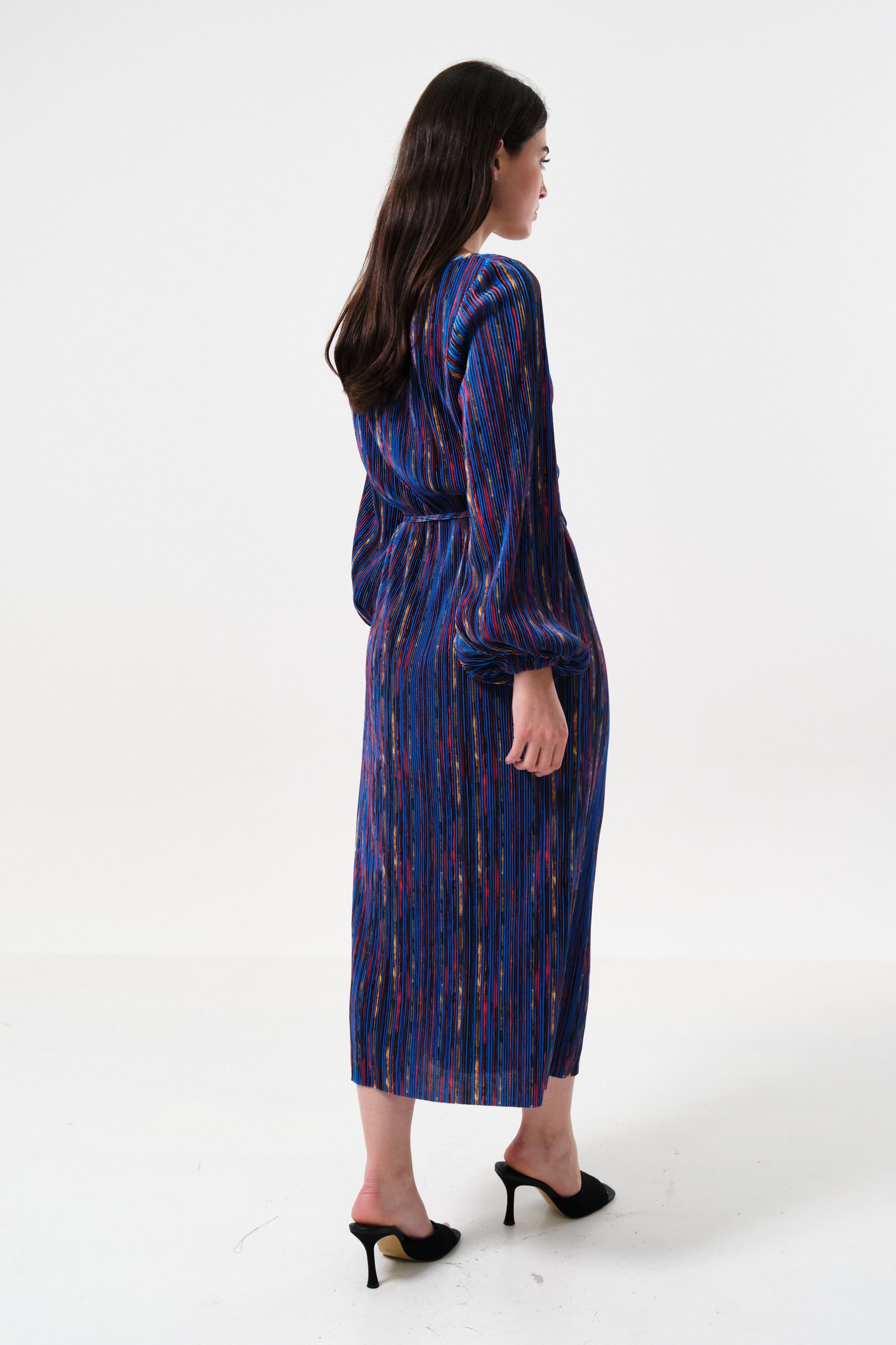 Milene Abstract Pleat Tie Waist Midi Dress