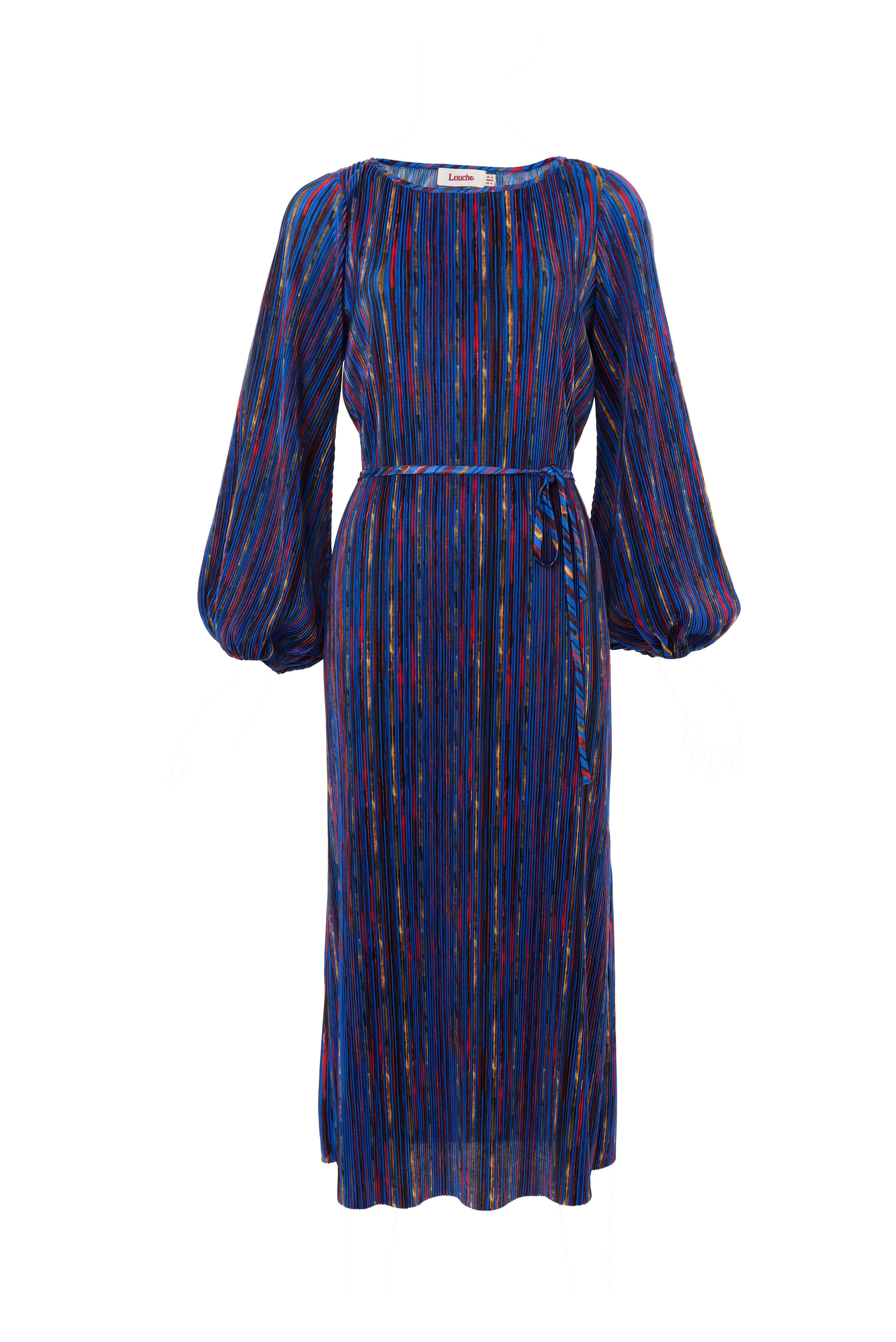 Milene Abstract Pleat Tie Waist Midi Dress - Styled