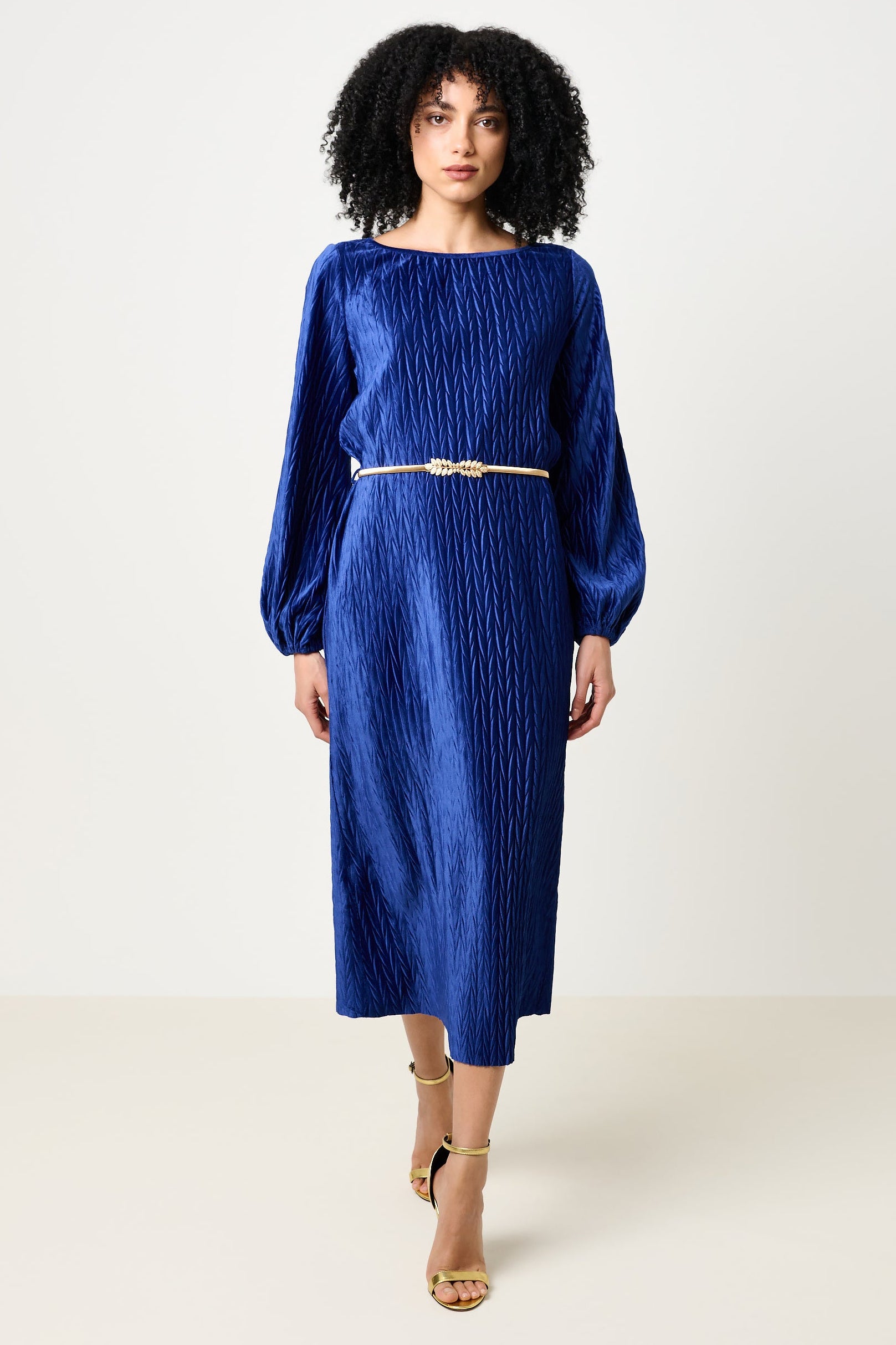 Milene Velvet Pleat Midi Dress - Cobalt