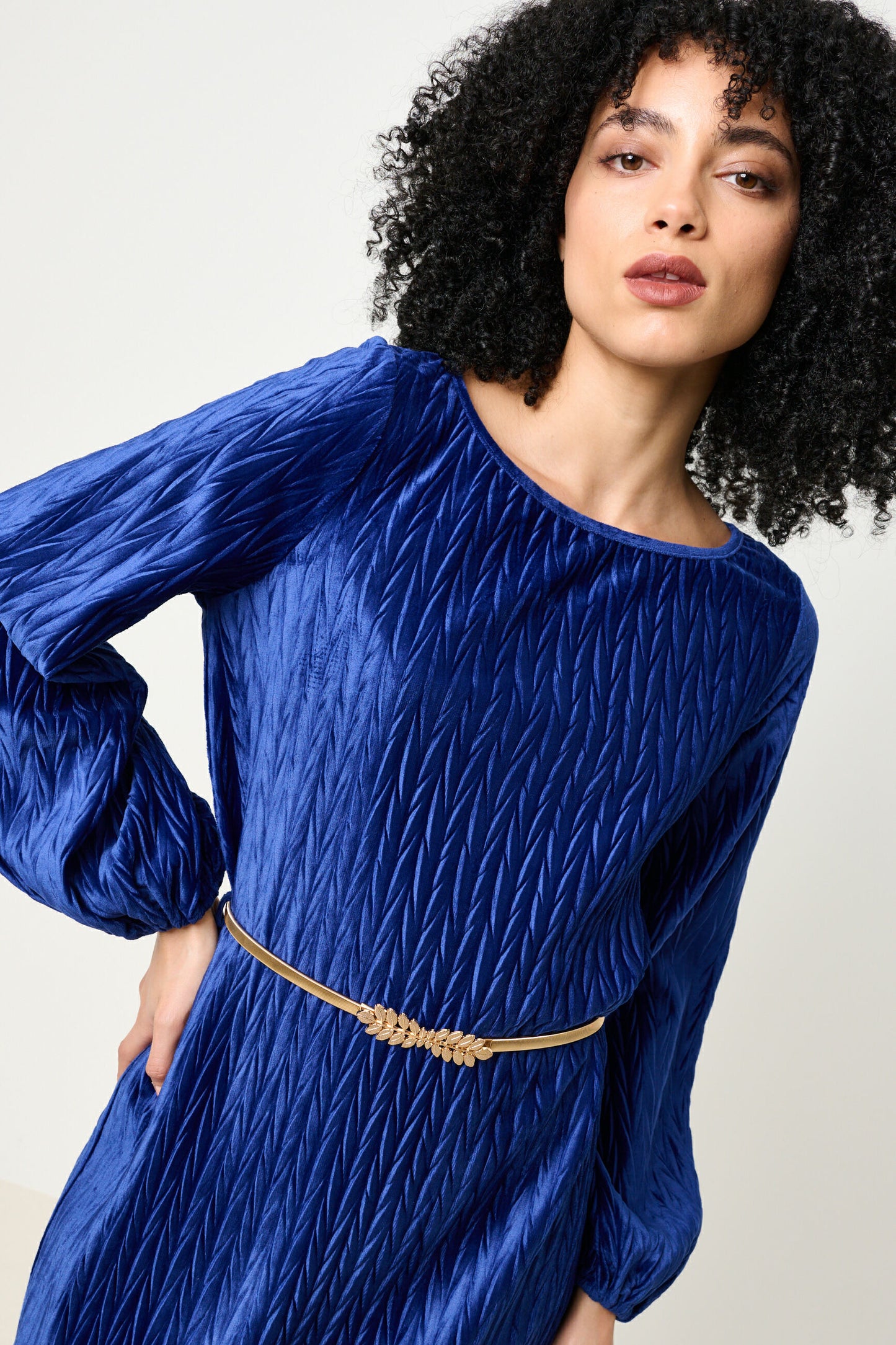 Milene Velvet Pleat Midi Dress - Cobalt