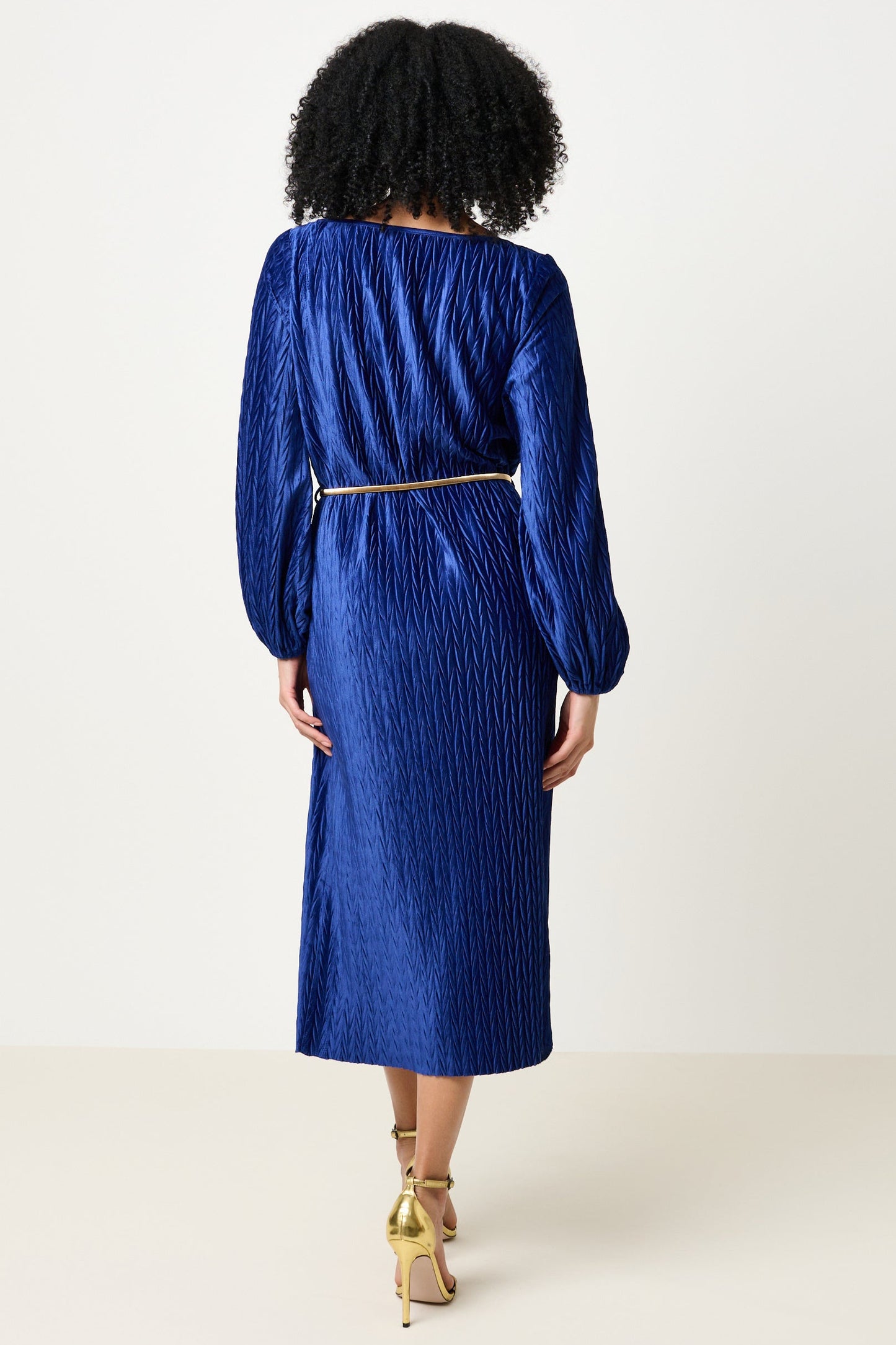 Milene Velvet Pleat Midi Dress - Cobalt