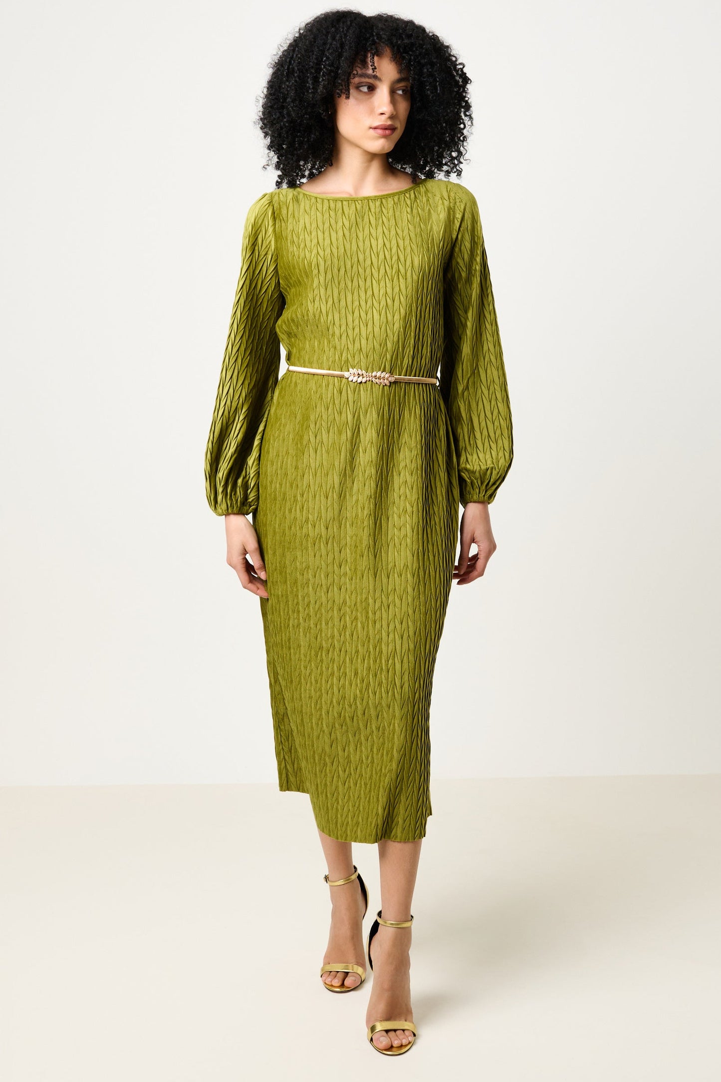 Milene Velvet Pleat Midi Dress - Kiwi