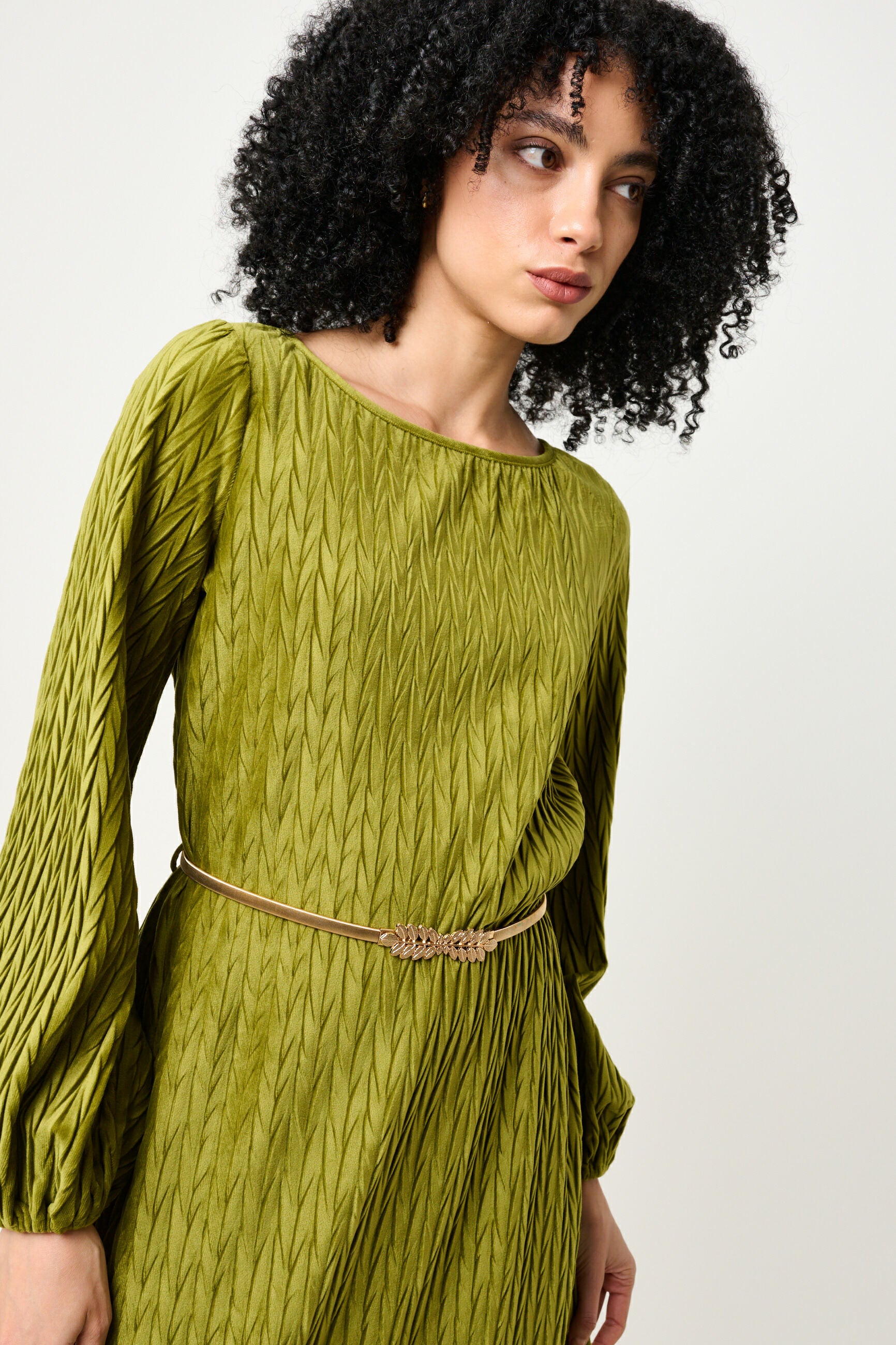 Milene Velvet Pleat Midi Dress - Kiwi