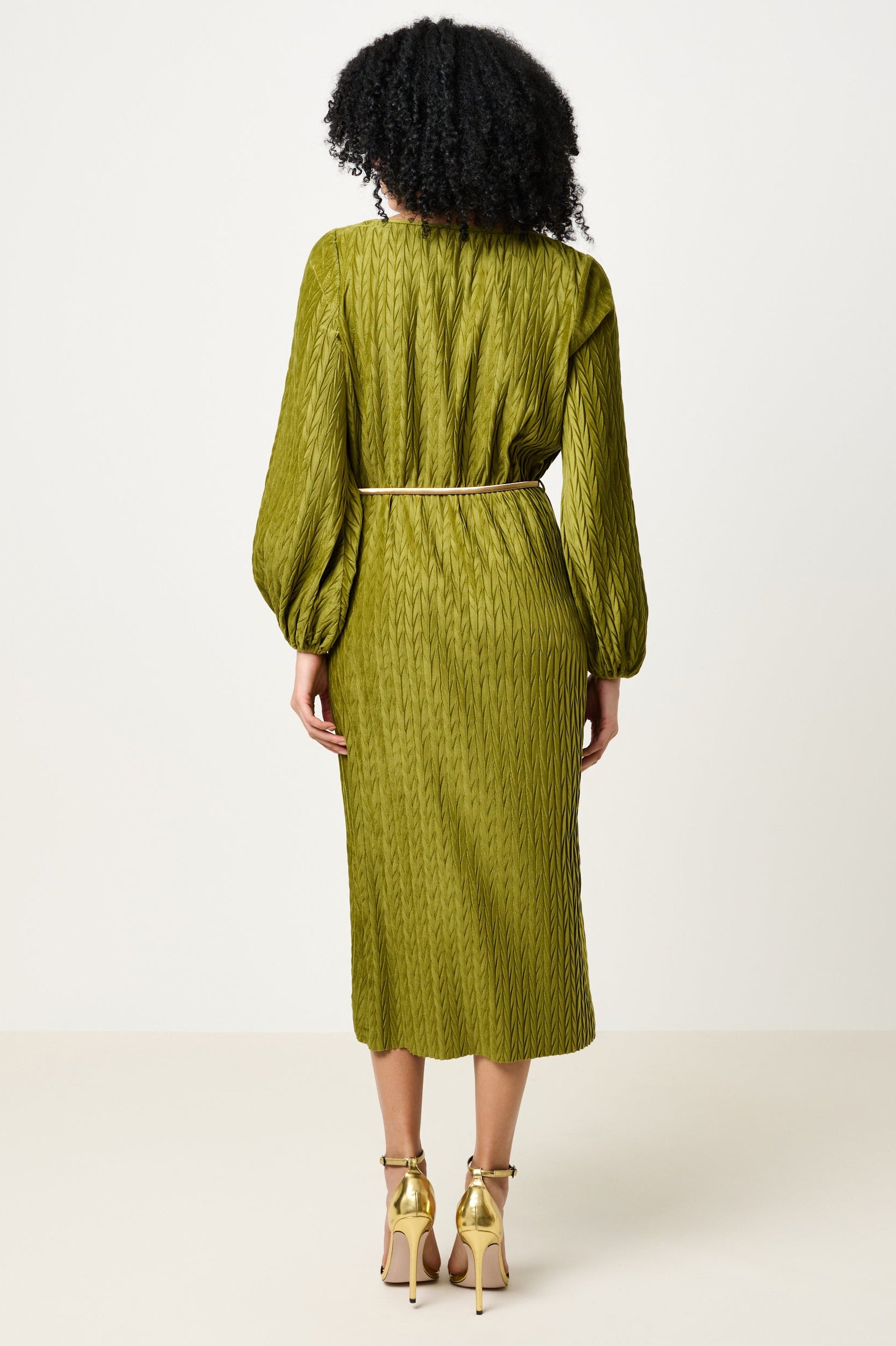 Milene Velvet Pleat Midi Dress - Kiwi