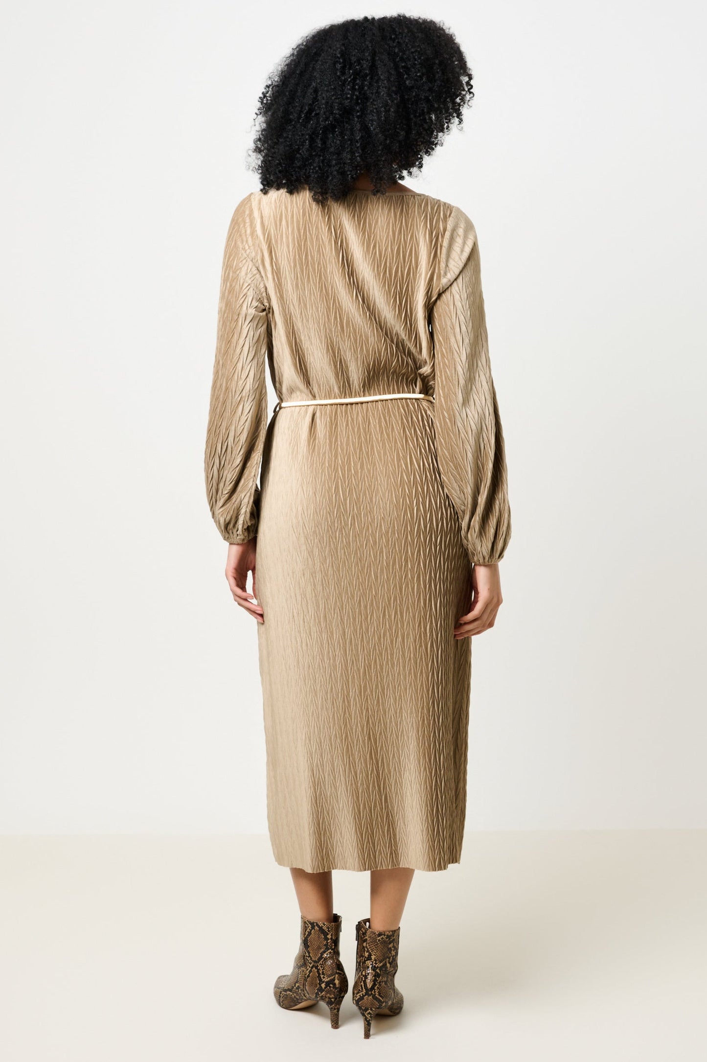 Milene Velvet Pleat Midi Dress - Pale Taupe