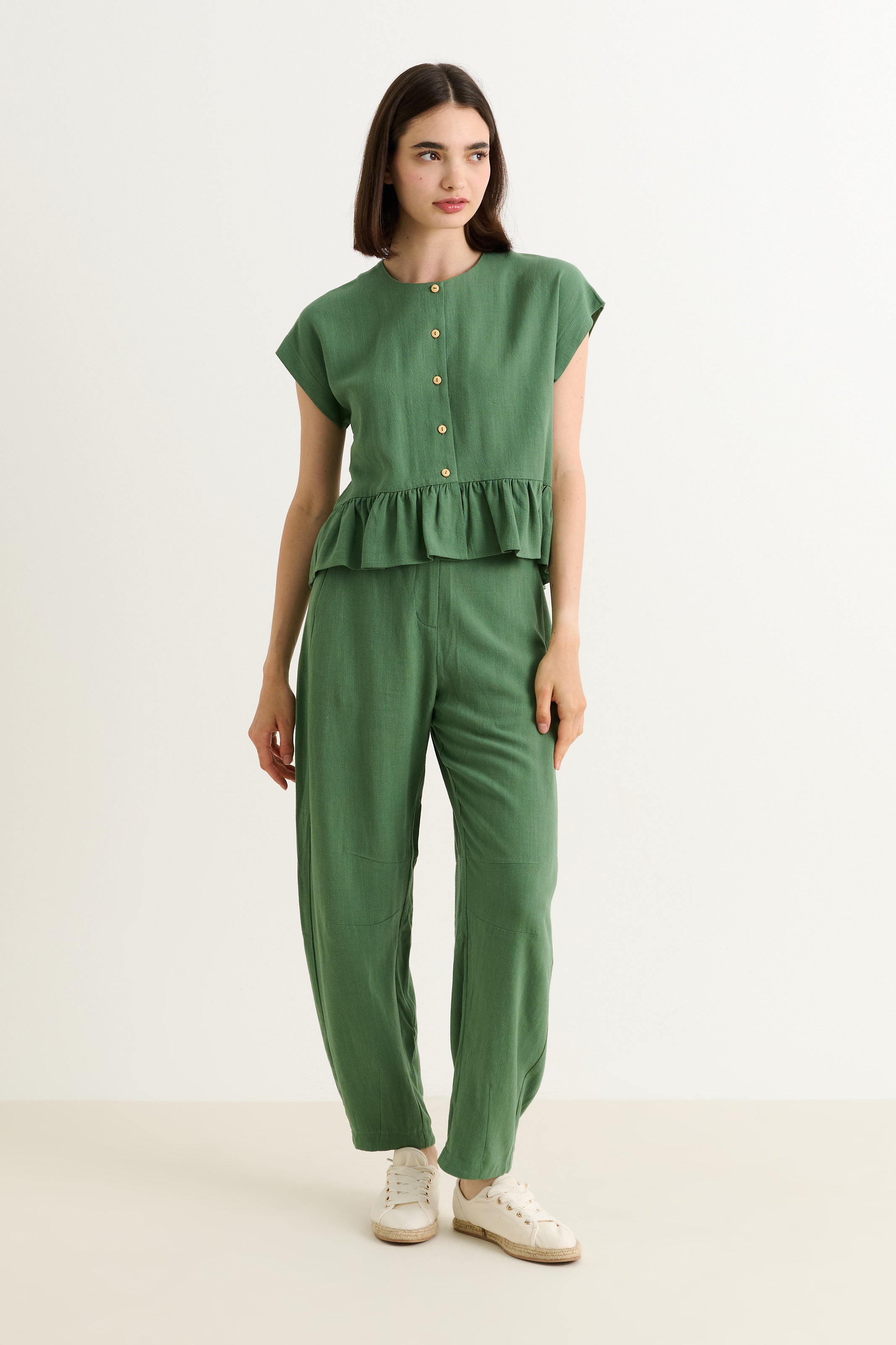 Mira Linen Mix Top - Green