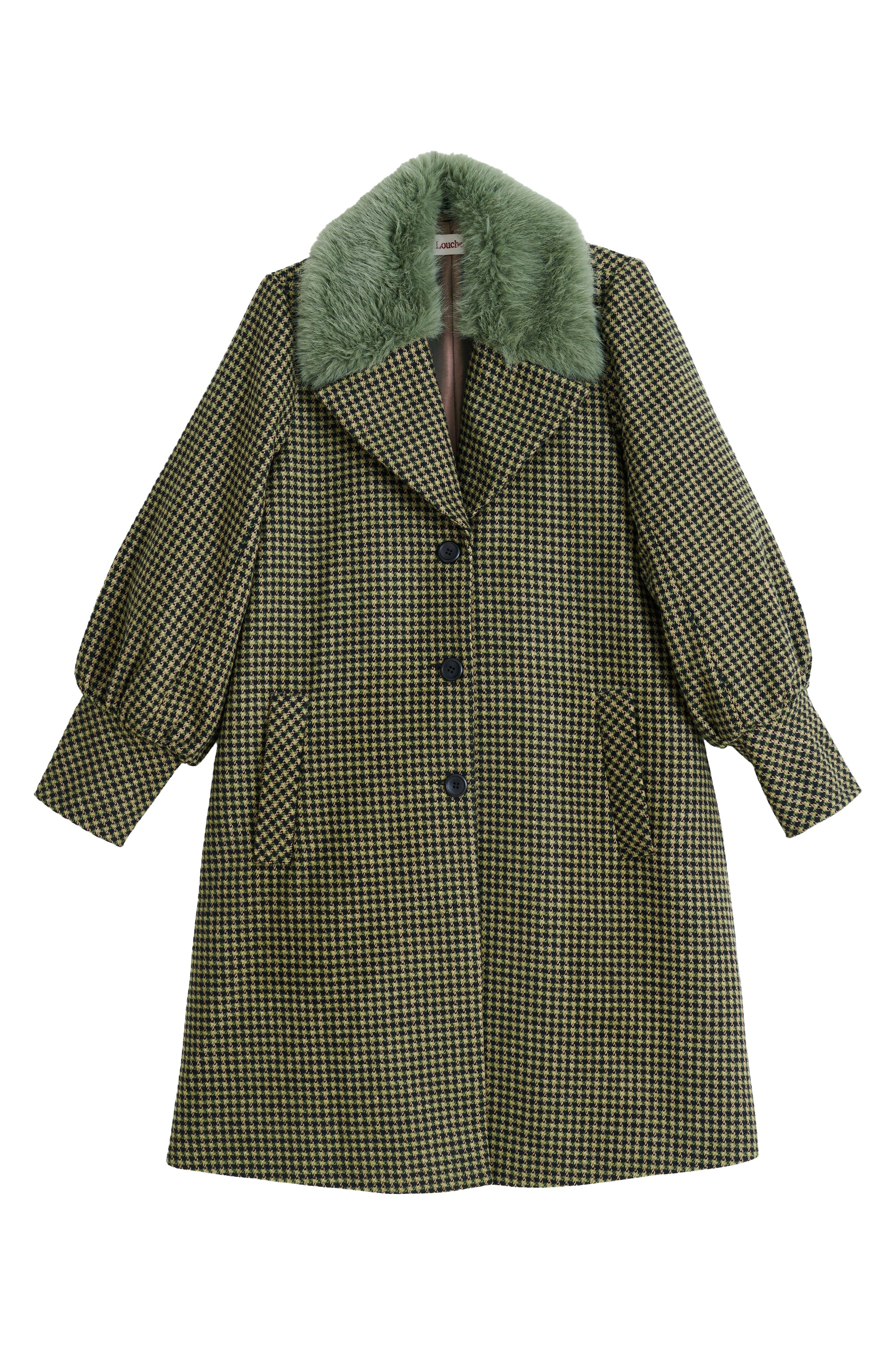 Mischa Burray Fur Collar Statement Sleeve Check Coat - Fern