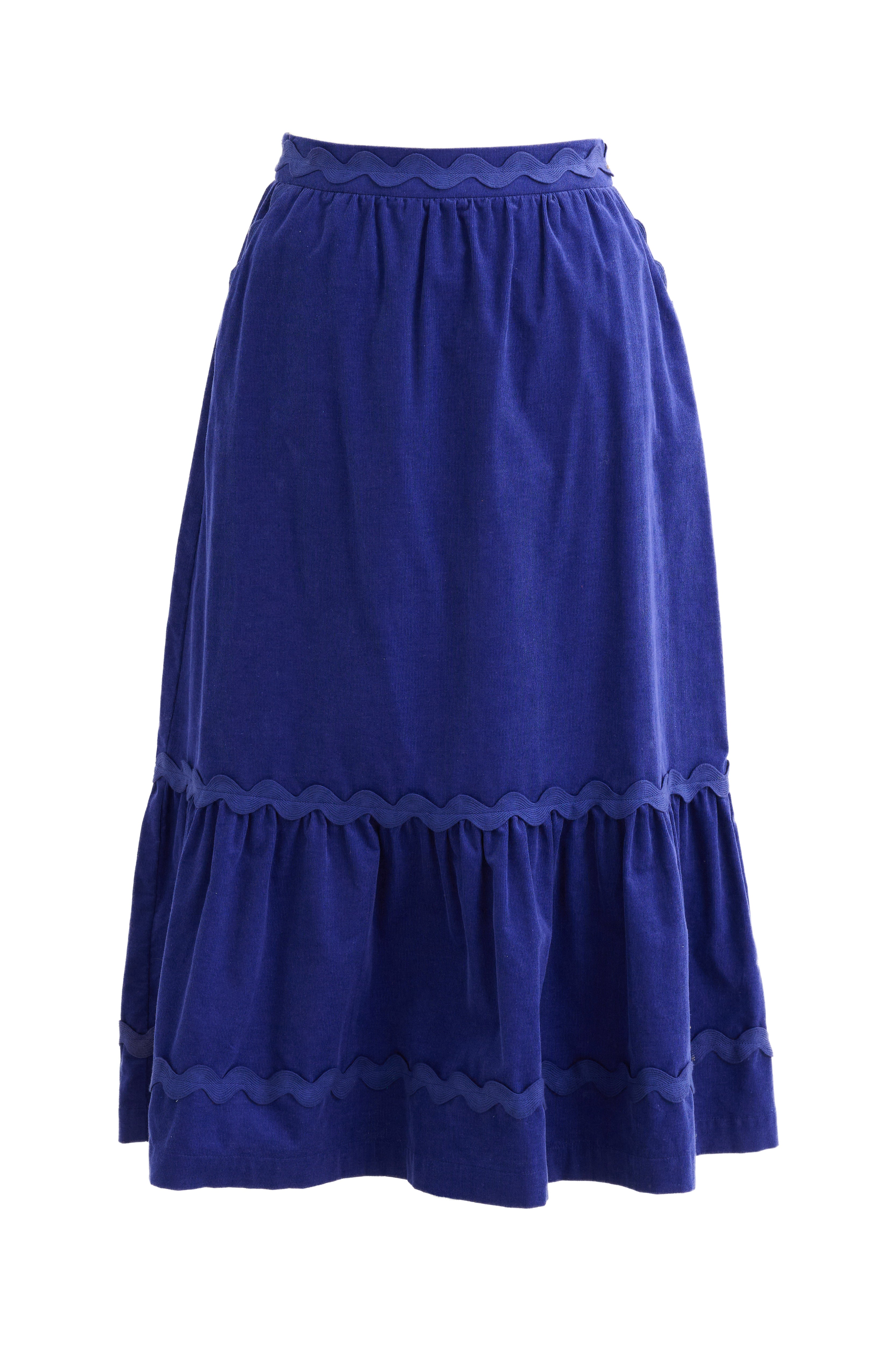 Montana Babycord Ric Rac Trim Tiered Midi Skirt - Navy - Styled