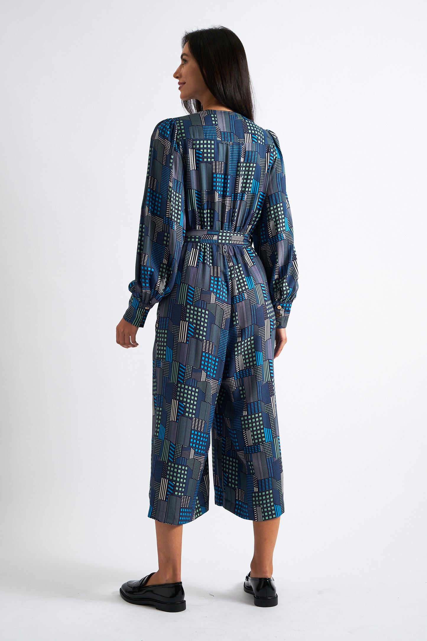 Moski Geo City Print Long Sleeve Jumpsuit