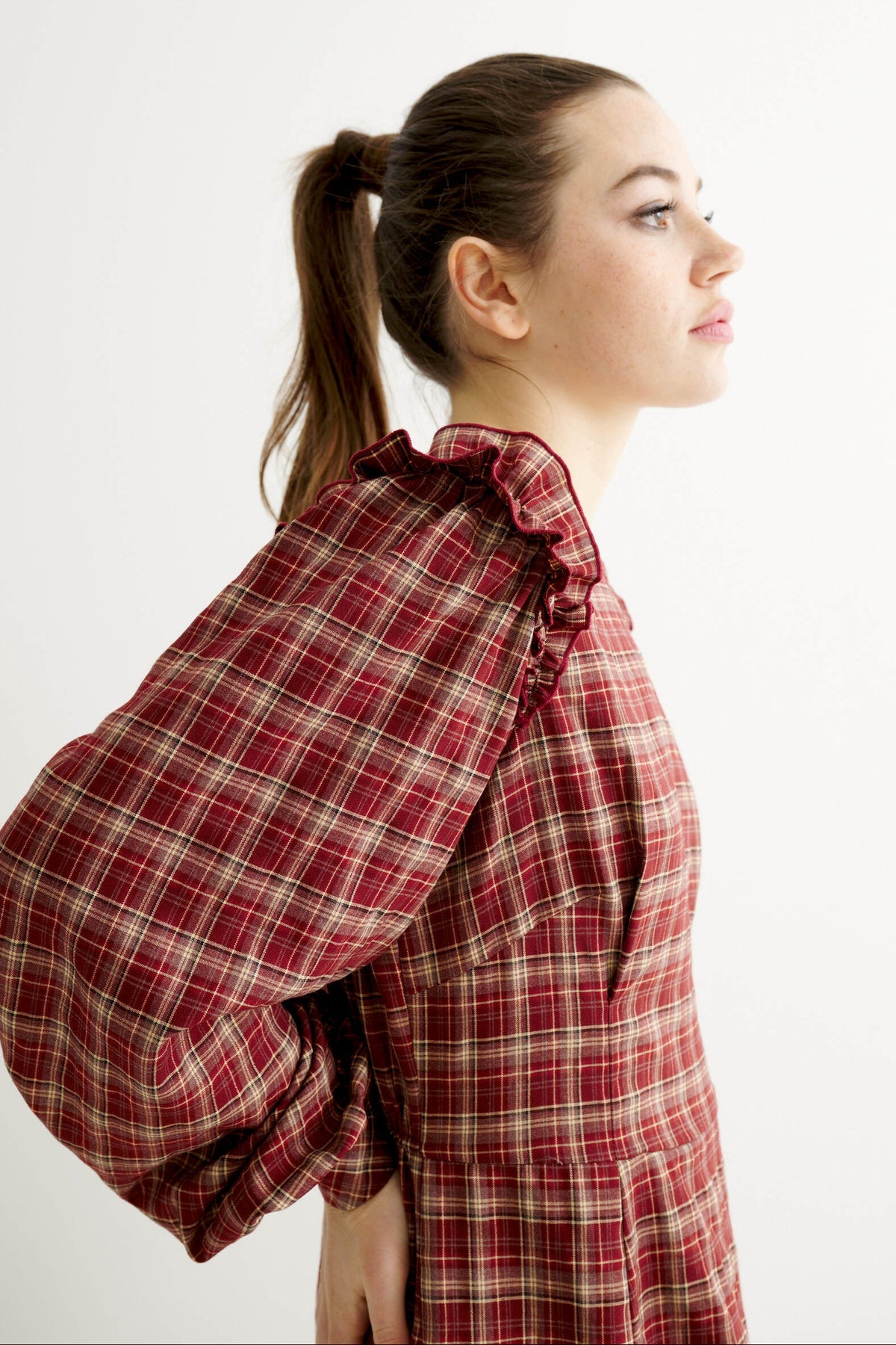 Maisie Shadow Check Long Sleeve Dress - Russet