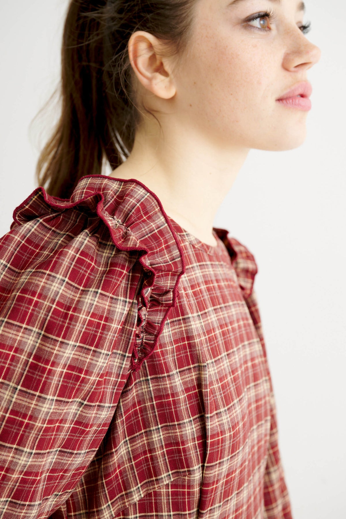 Maisie Shadow Check Long Sleeve Dress - Russet