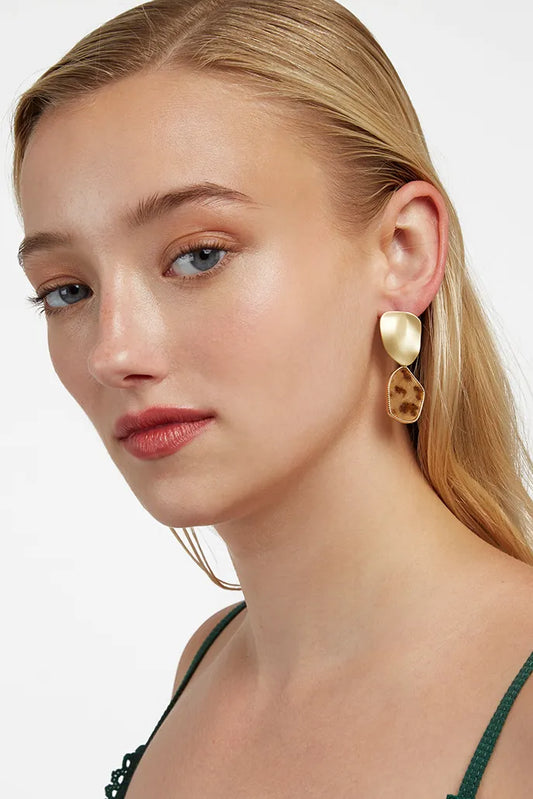 Malachi Matte Gold and Leopard Drop Earrings