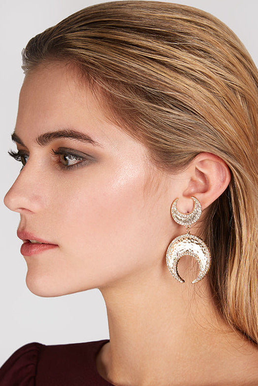 Megan Gold With Silver Moon Pendant Earring - Front
