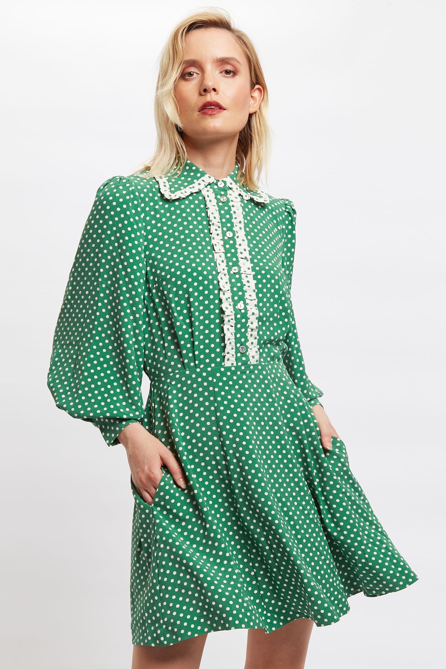 Louche Nancy Polka Dot Print Long Sleeve Mini Dress