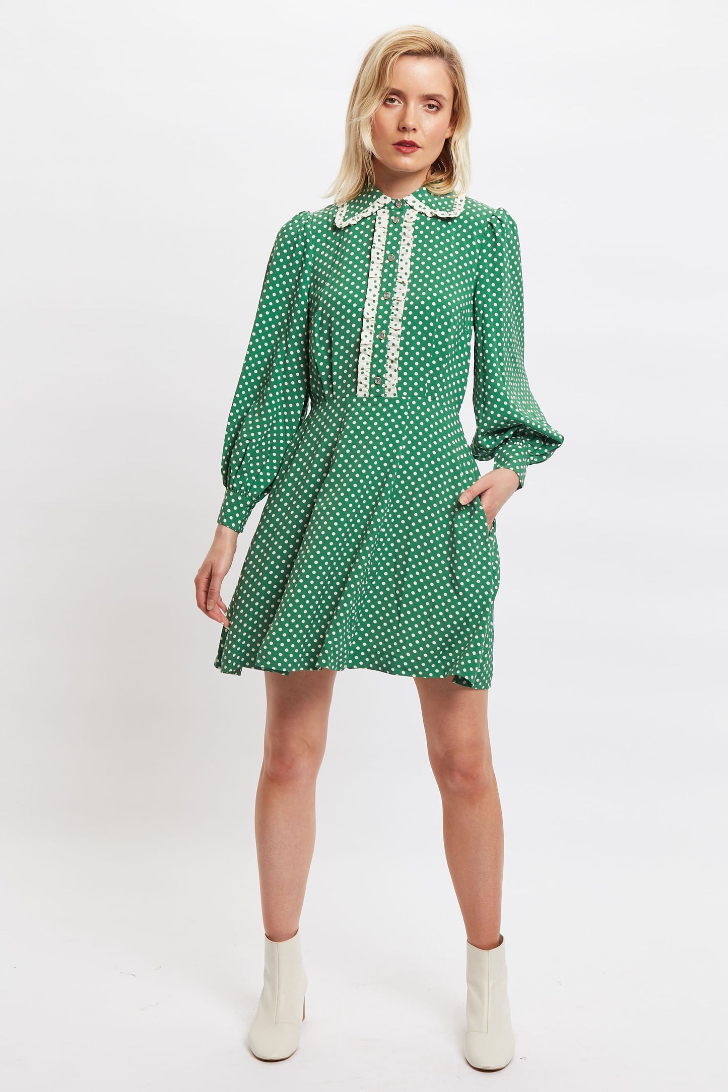 Louche Nancy Polka Dot Print Long Sleeve Mini Dress