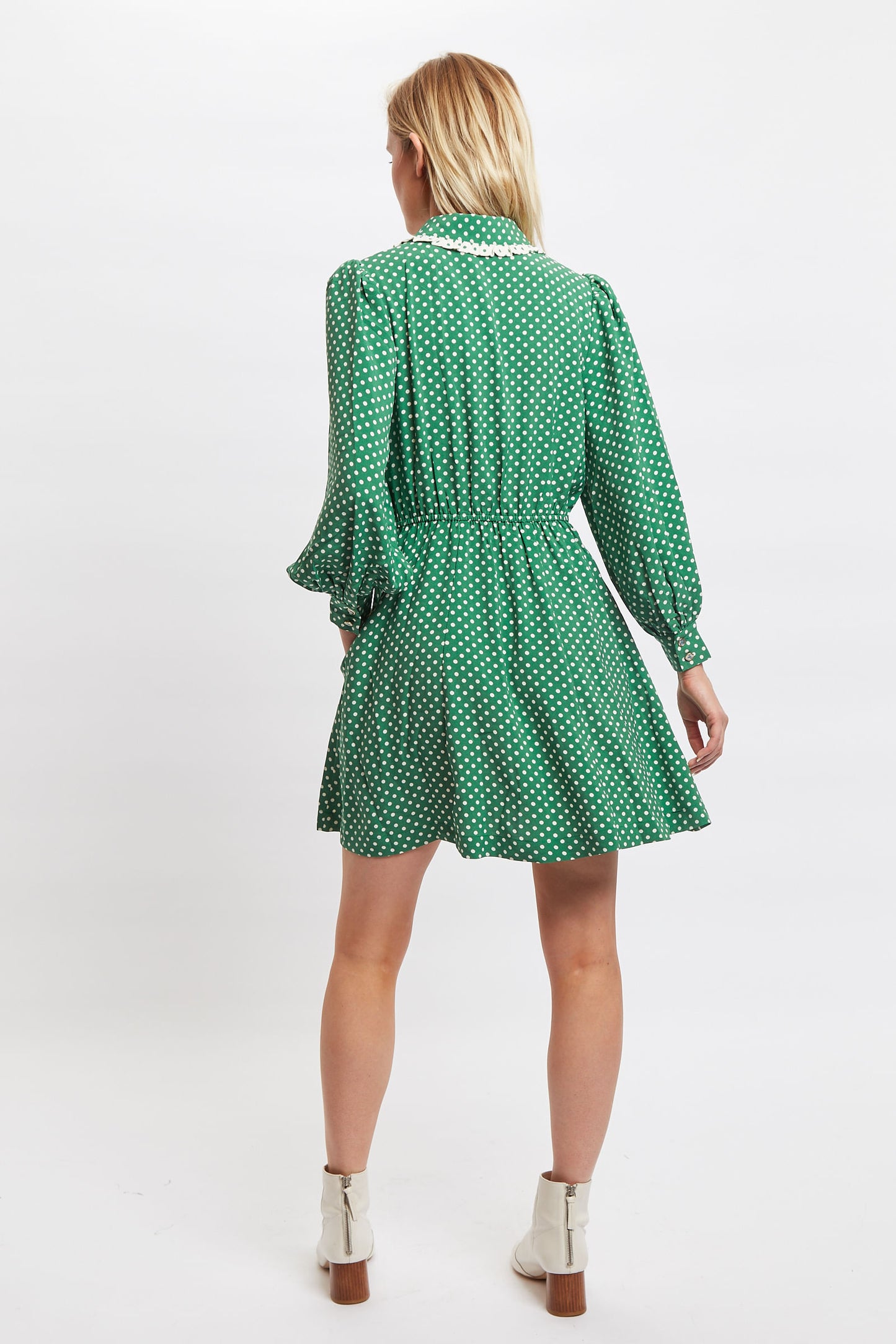 Louche Nancy Polka Dot Print Long Sleeve Mini Dress