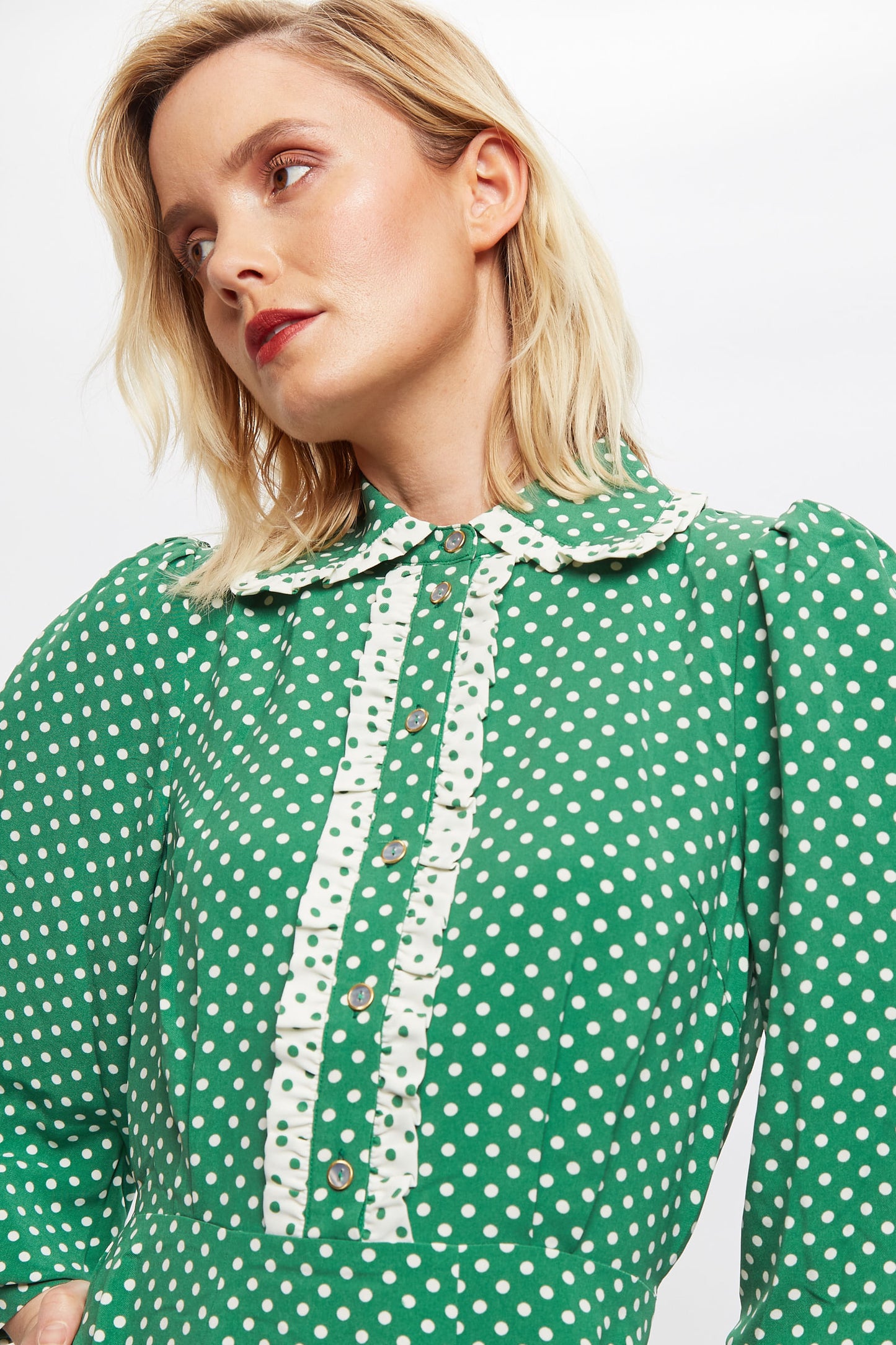 Louche Nancy Polka Dot Print Long Sleeve Mini Dress