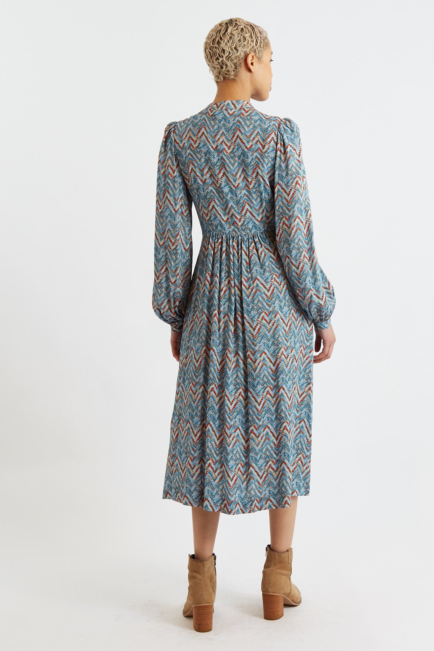 Nayma Art Attack Print Long Sleeve Midi Dress - Duck Egg