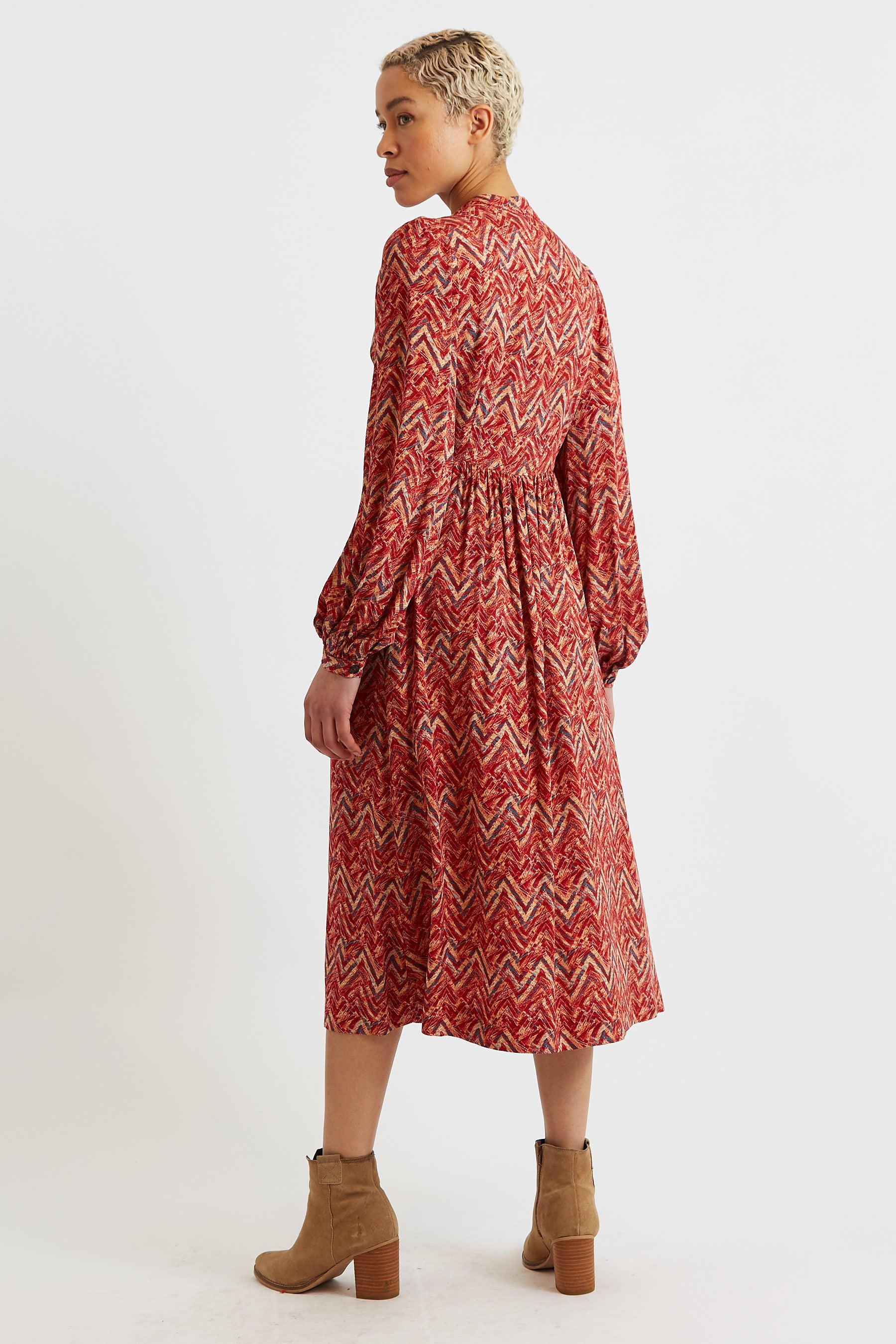 Nayma Art Attack Print Long Sleeve Midi Dress - Red