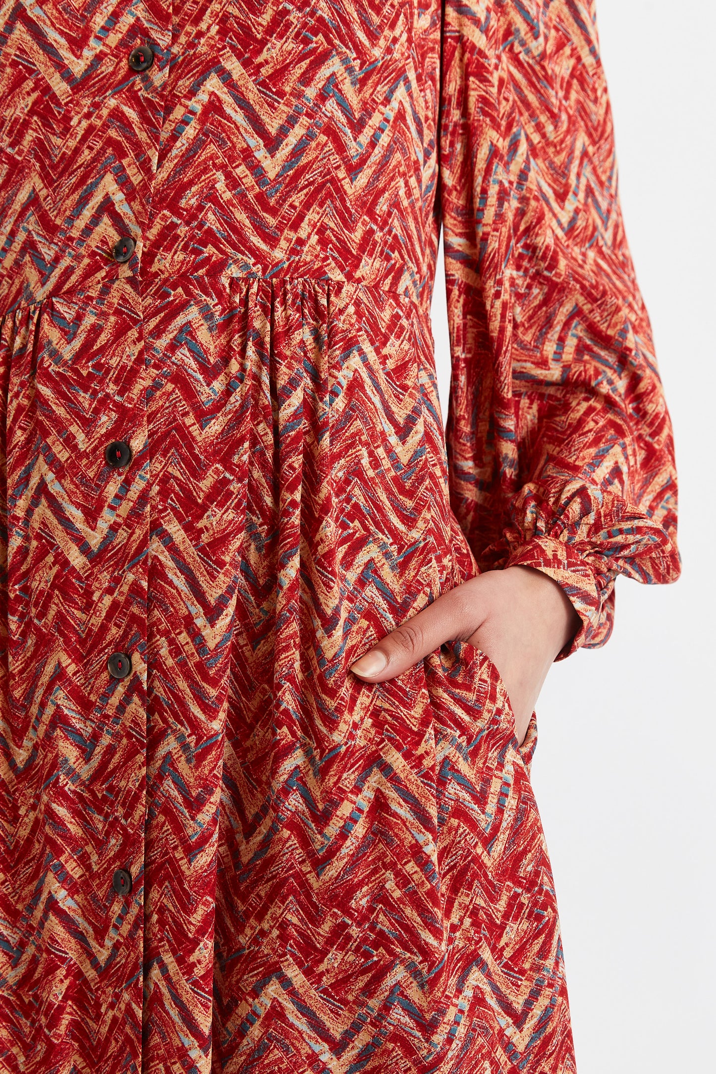 Nayma Art Attack Print Long Sleeve Midi Dress - Red