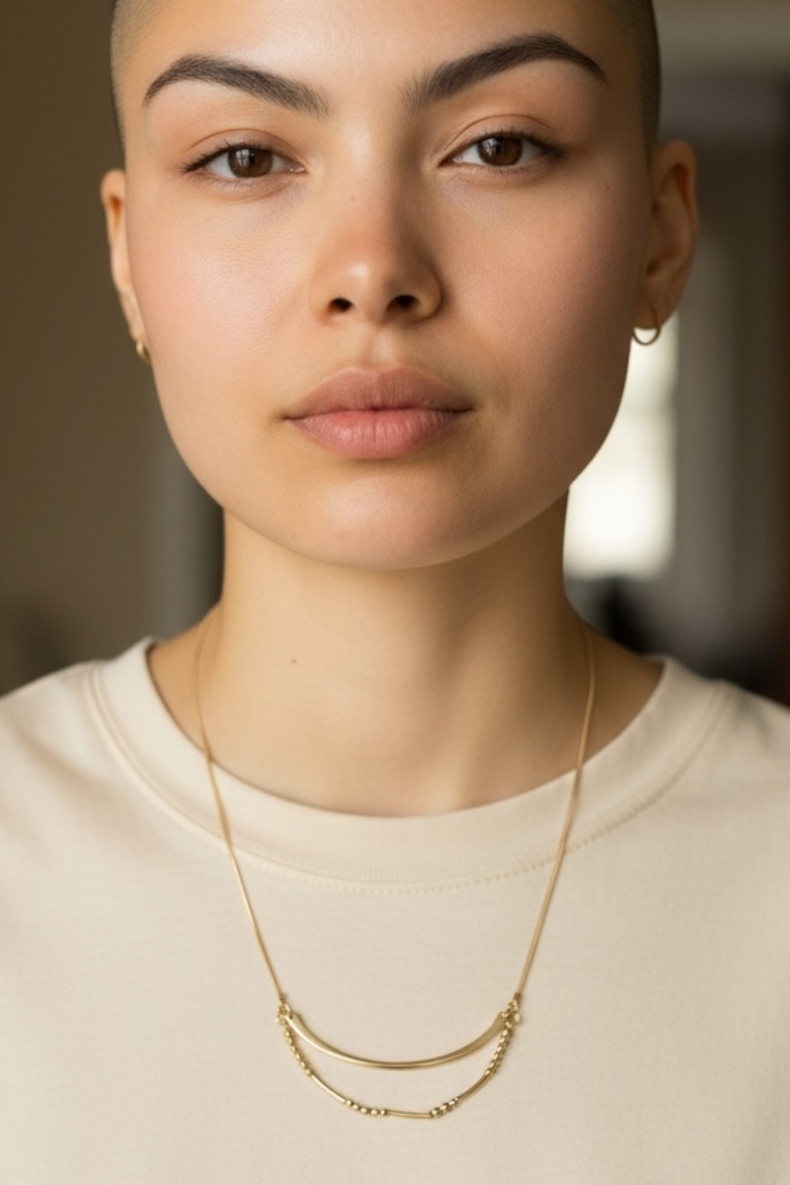 Jen Gold Fine Chain Bead and Hoop Necklace