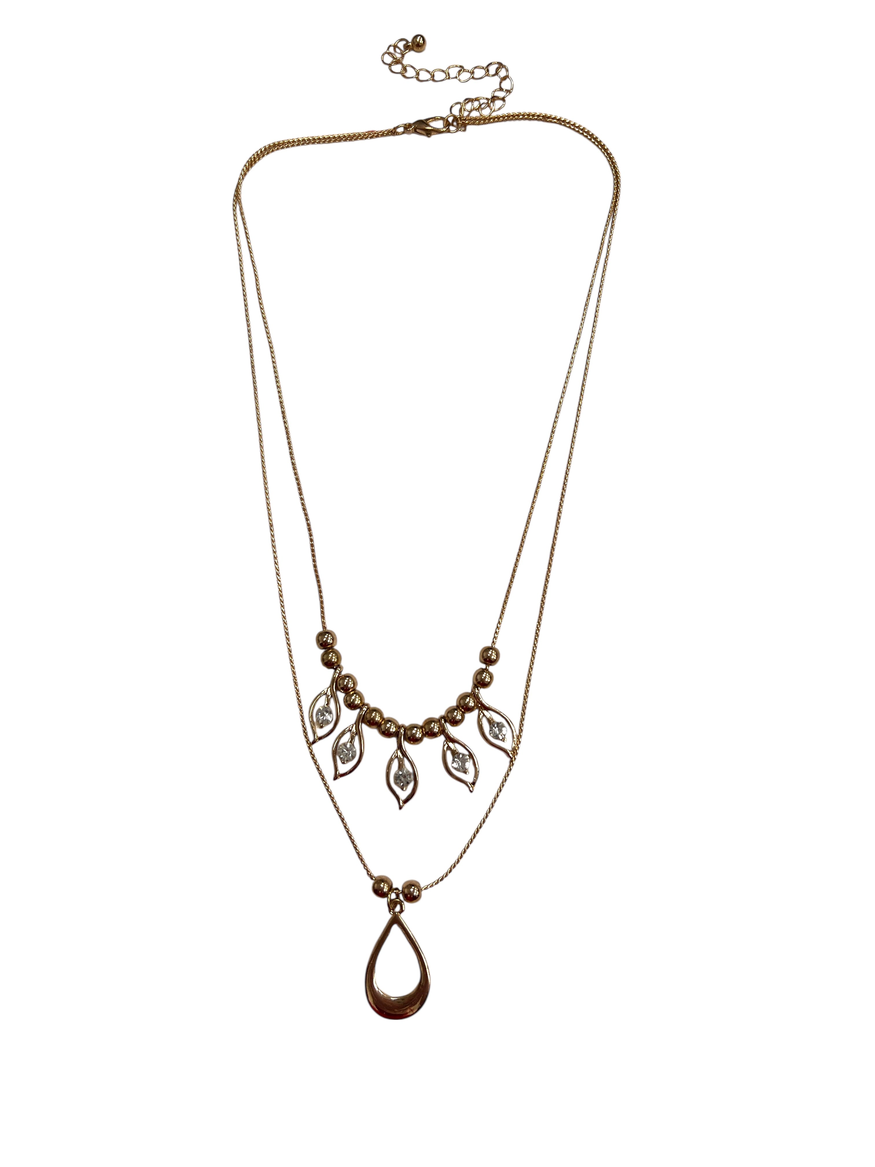 2 Layer Diamanté and Gold Bead Necklace