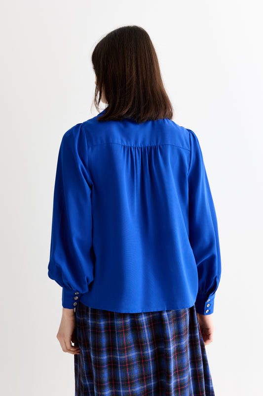 Octavia Moss Crepe Overlap Collar Shirt - Blue