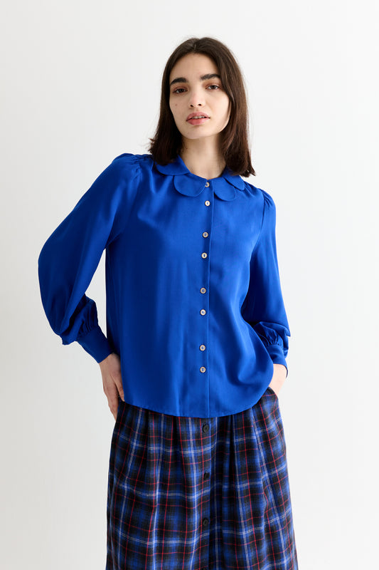 Octavia Moss Crepe Overlap Collar Shirt - Blue