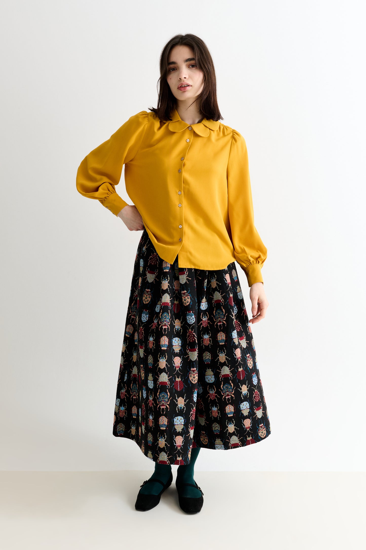 Octavia Moss Crepe Overlap Collar Shirt - Mustard