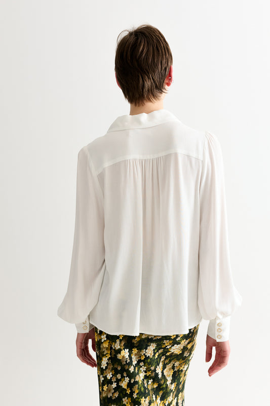 Octavia Moss Crepe Overlap Collar Shirt - Off White