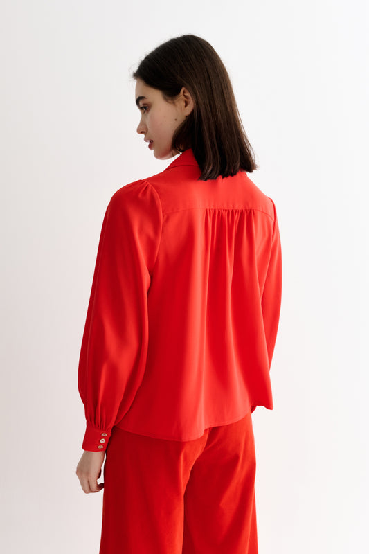 Octavia Moss Crepe Overlap Collar Shirt - Red