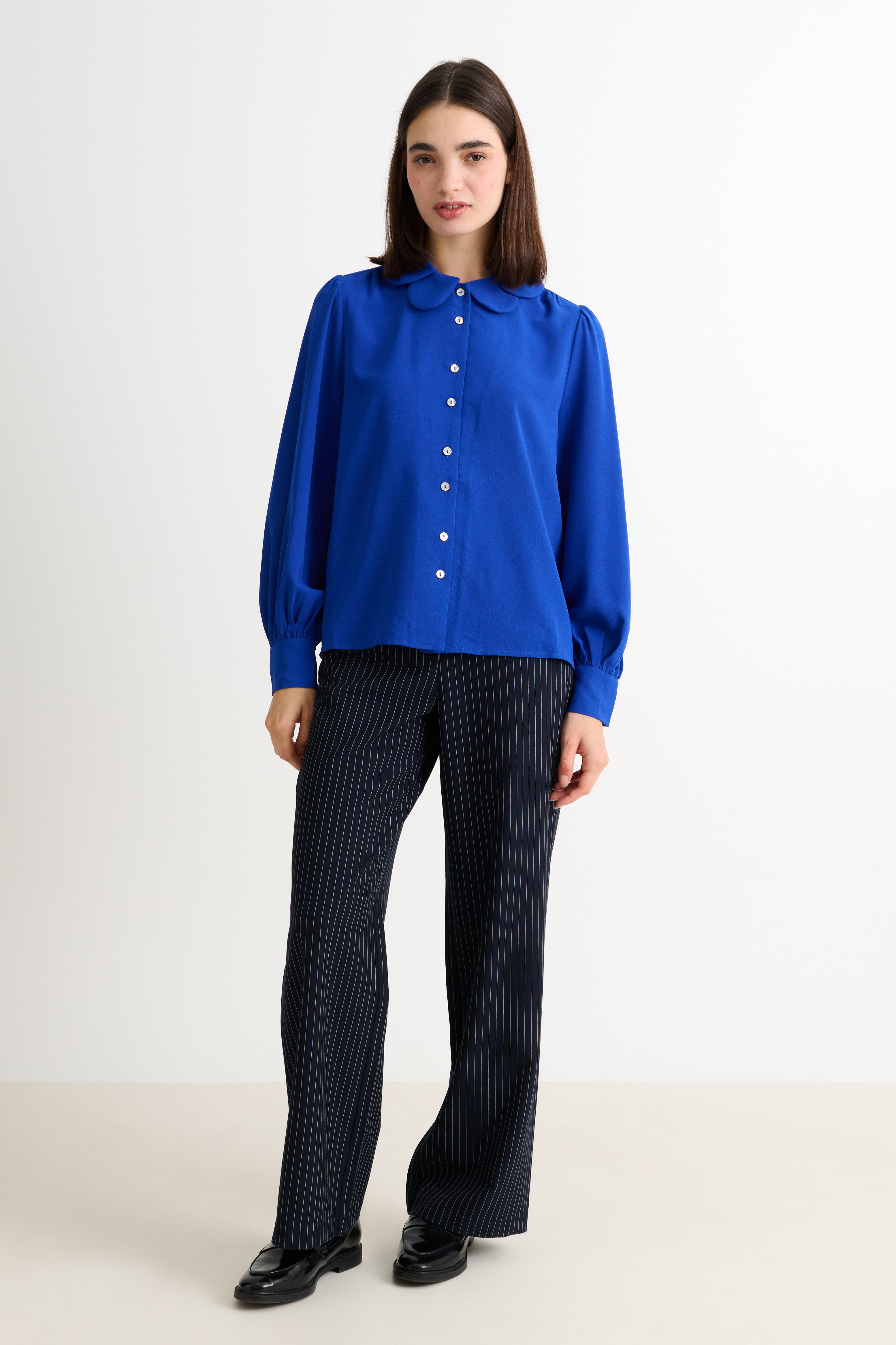Octavia Crepe Petal Collar Blouse - Blue
