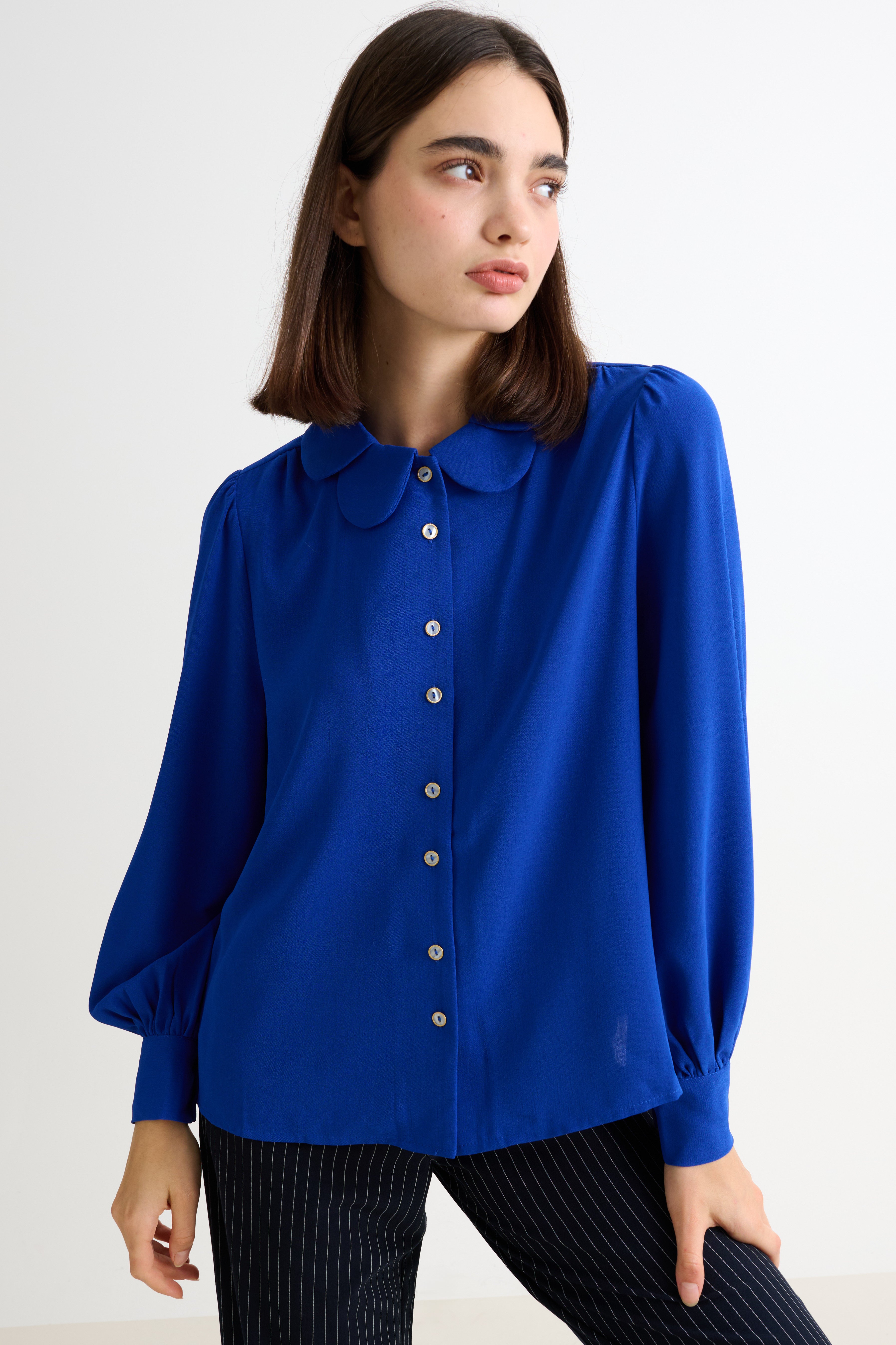 Octavia Crepe Petal Collar Blouse - Blue
