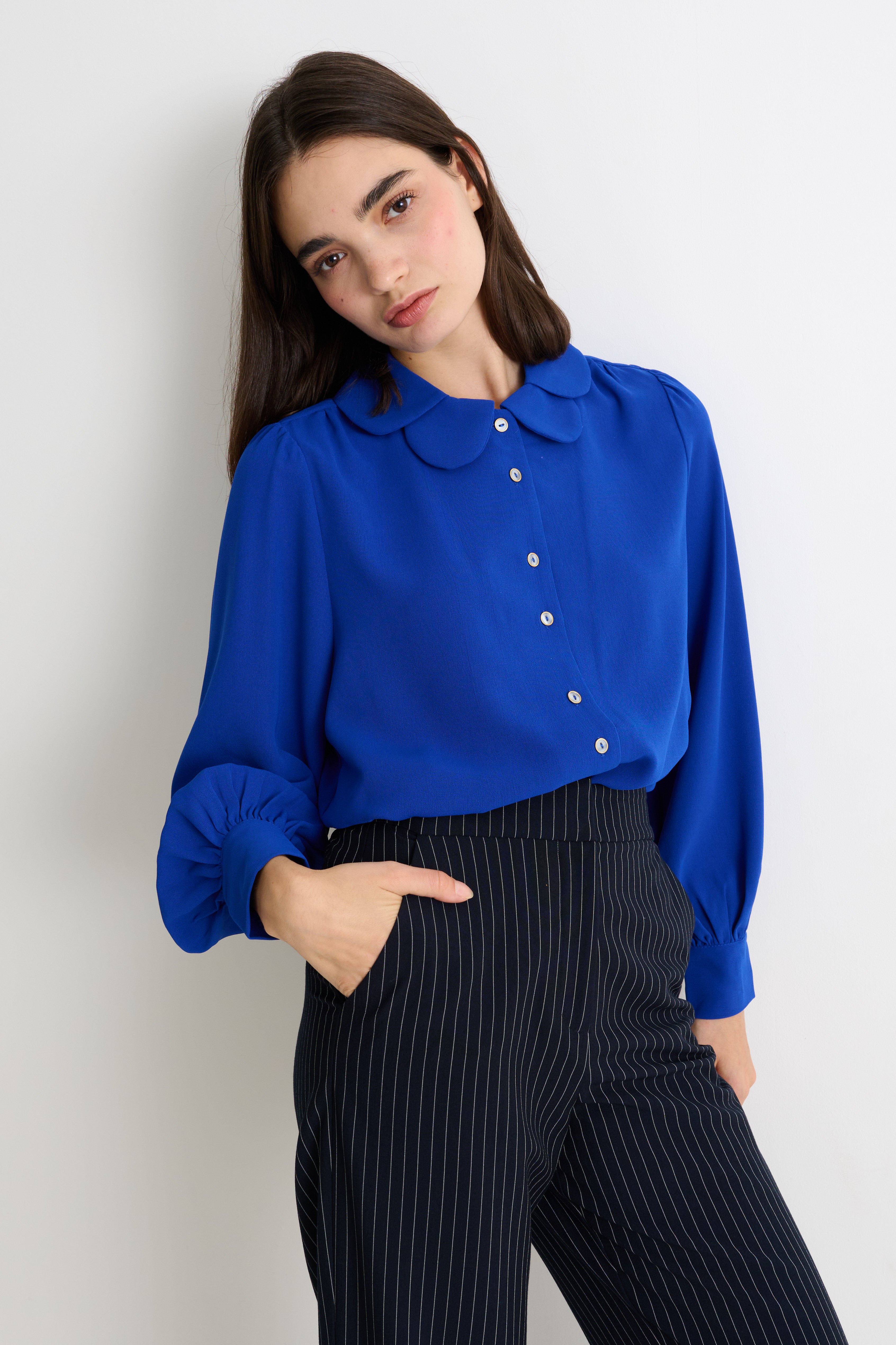 Octavia Crepe Petal Collar Blouse - Blue