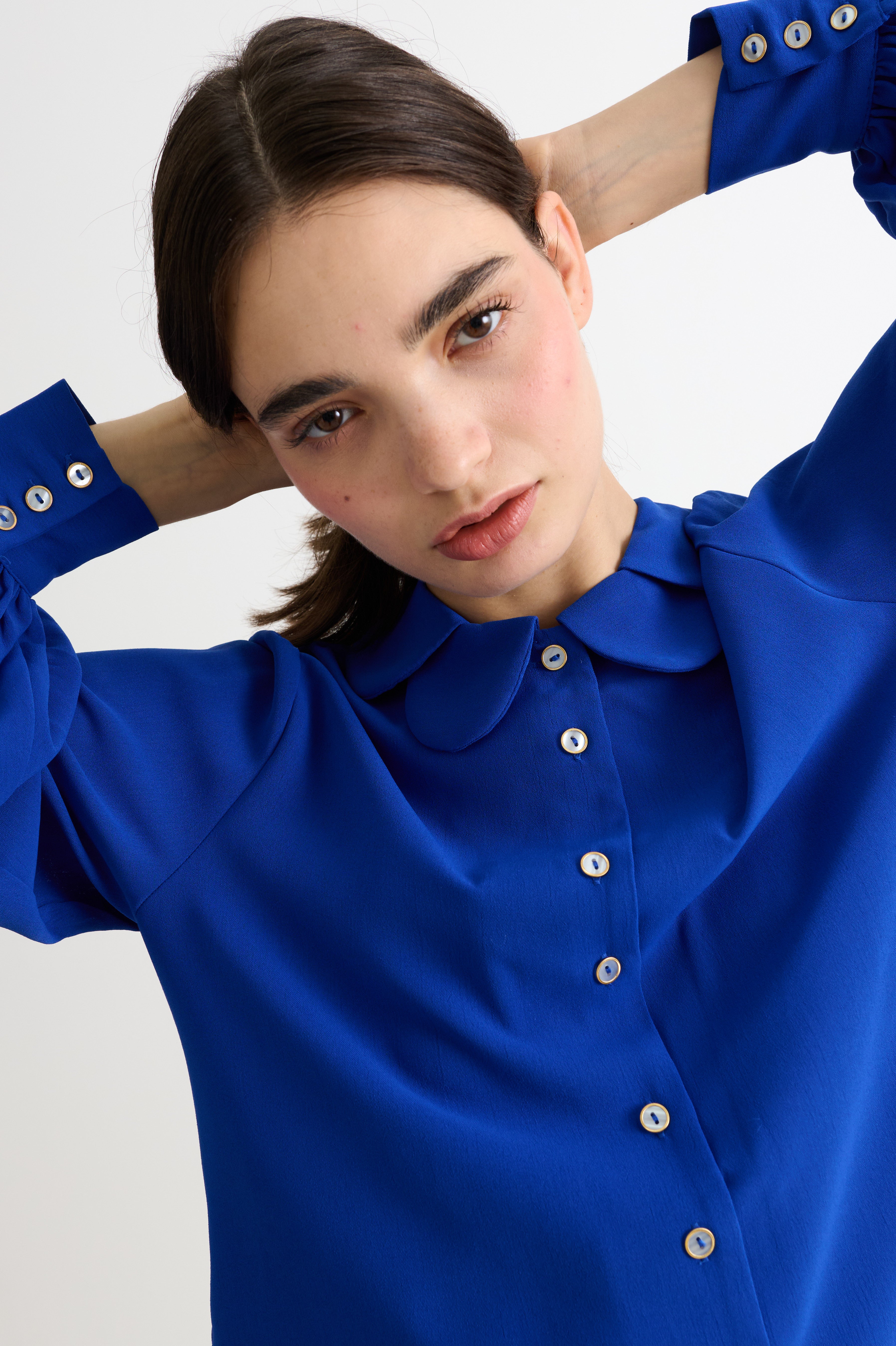 Octavia Crepe Petal Collar Blouse - Blue