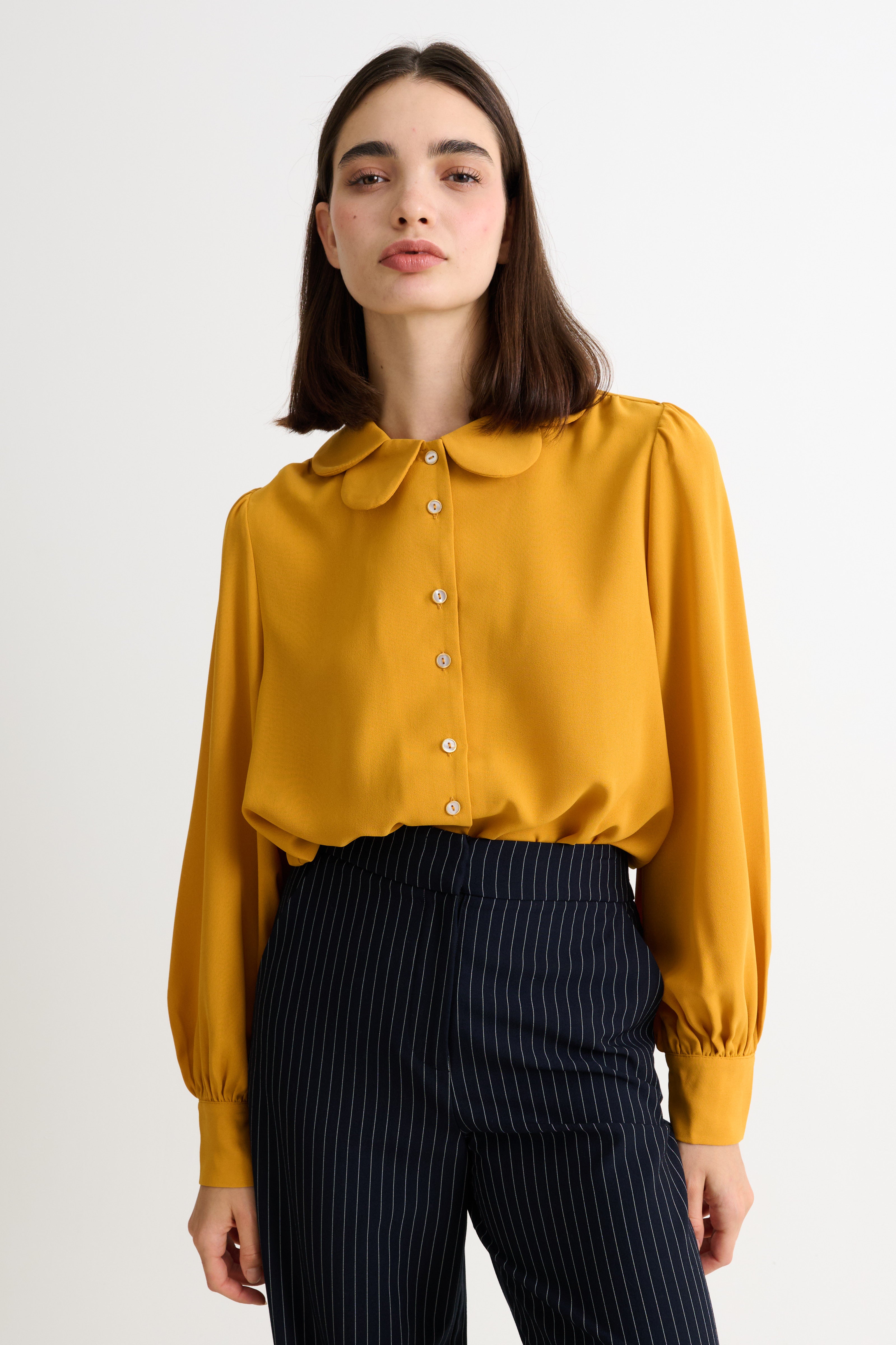 Octavia Crepe Petal Collar Blouse - Mustard
