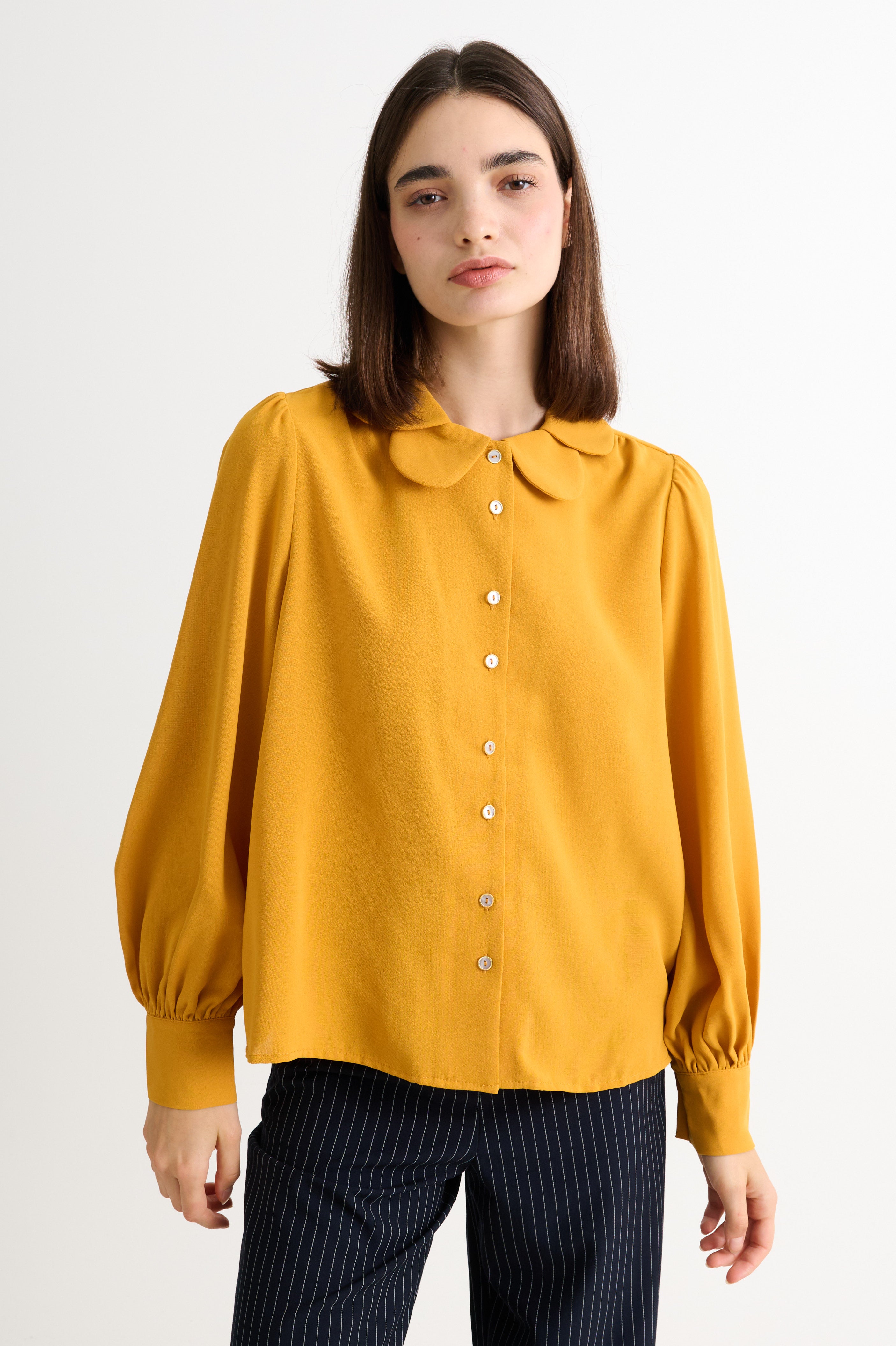 Octavia Crepe Petal Collar Blouse - Mustard